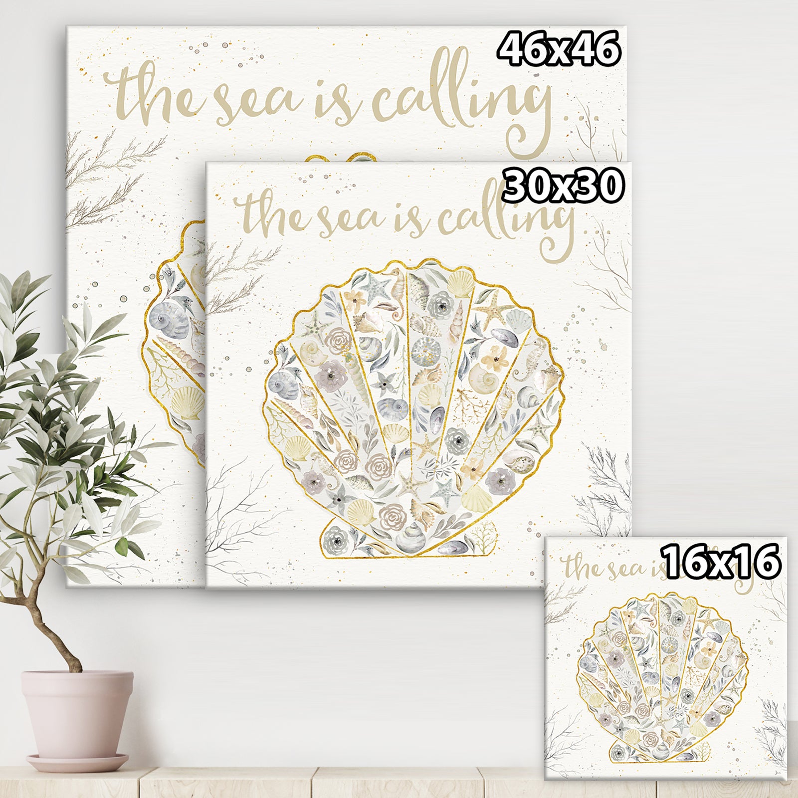 Coastal Floral Blossoms I Neutral - Nautical & Coastal Premium Canvas Wall Art