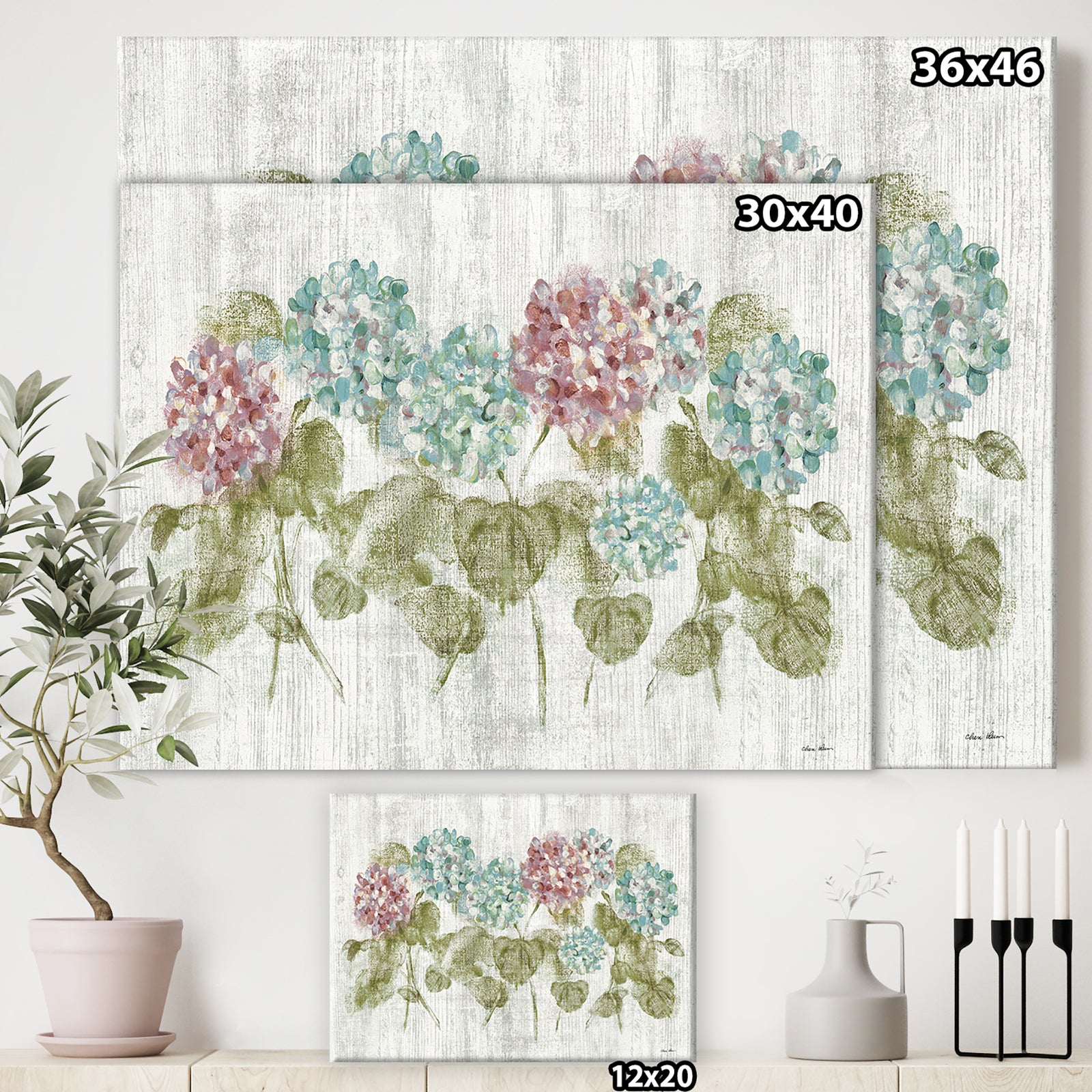 Red and Blue Vibrant Hydrangea Flowers - Cabin & Lodge Canvas Artwork