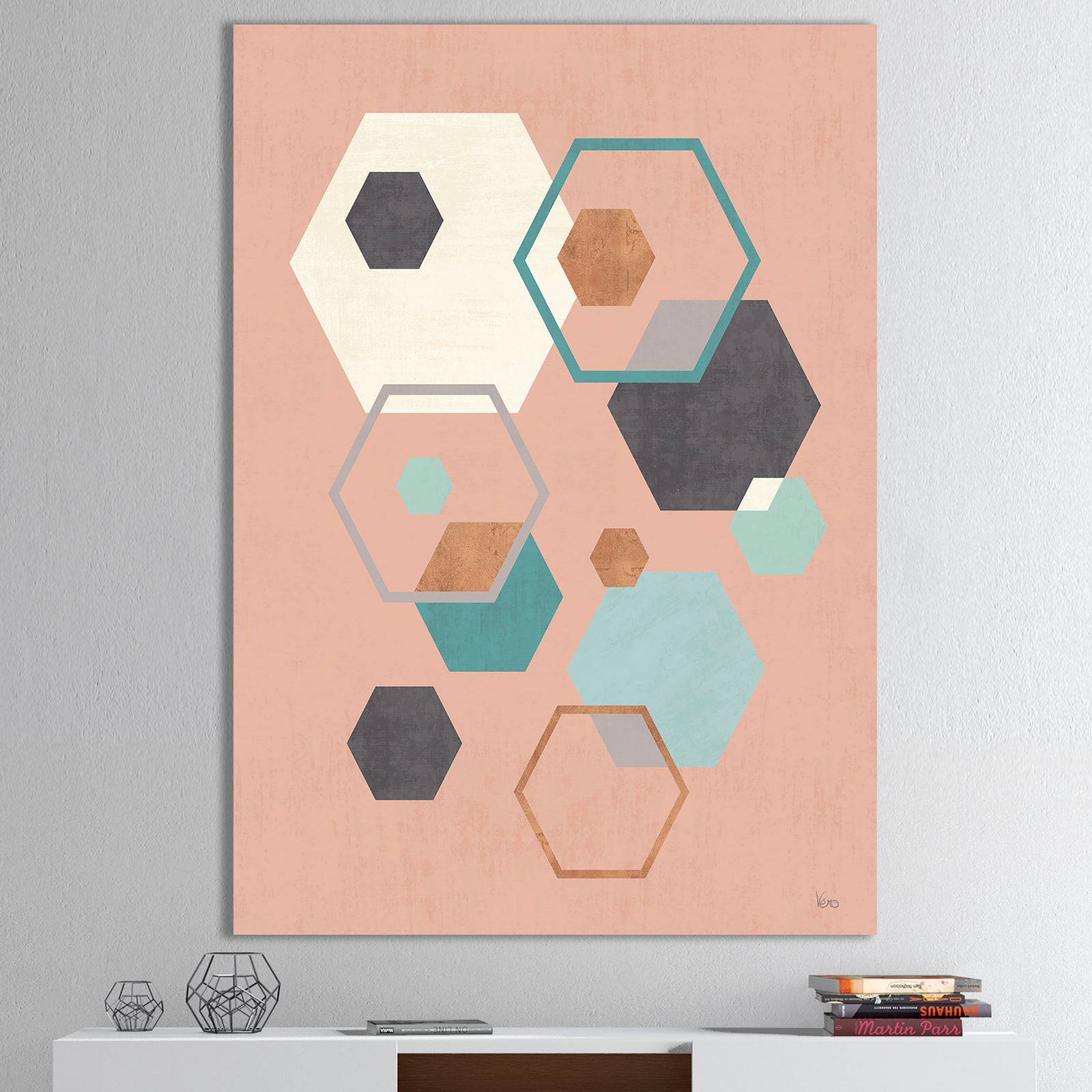 Geometric hexagons Pattern II - Transitional Premium Canvas Wall Art