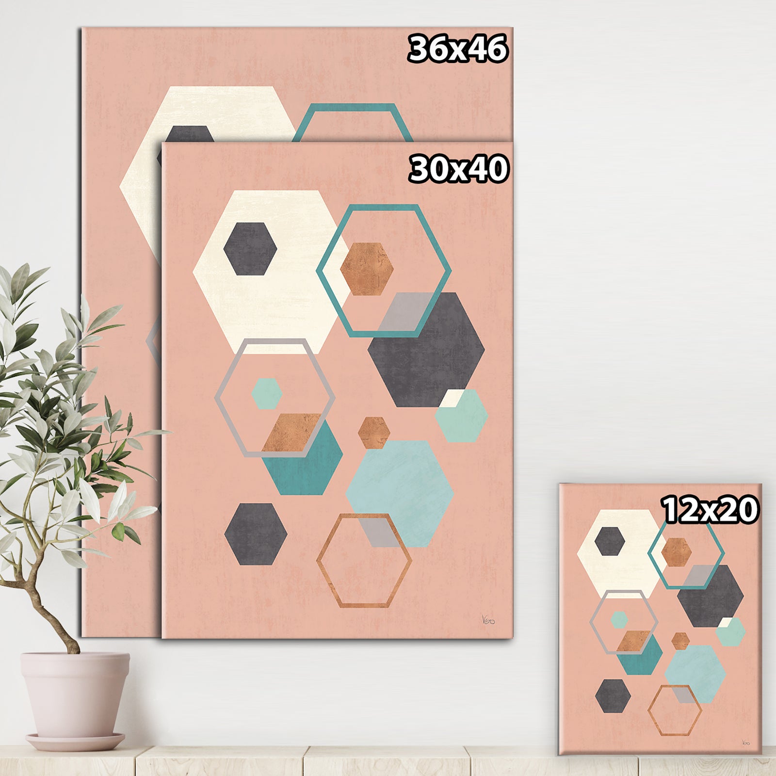 Geometric hexagons Pattern II - Transitional Premium Canvas Wall Art