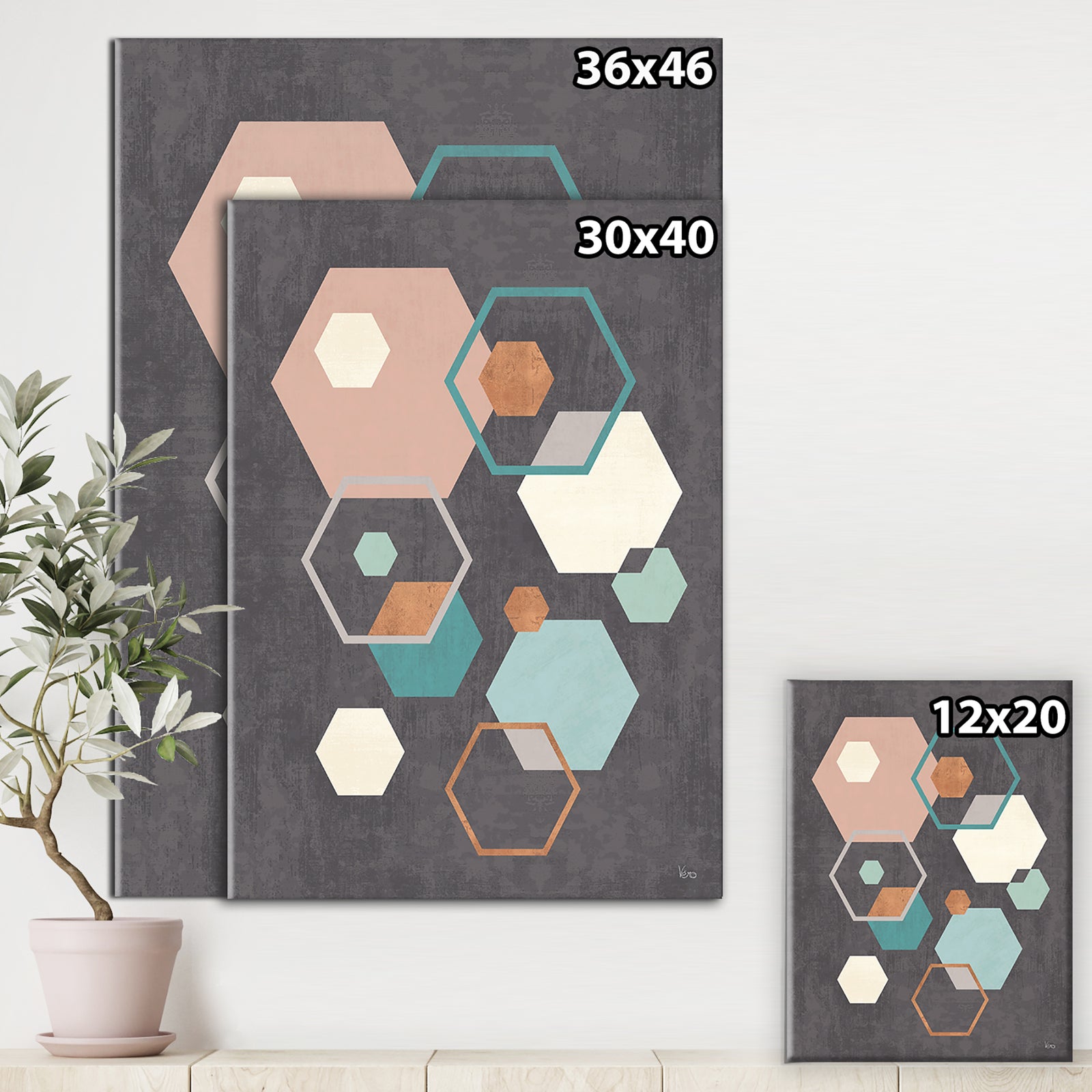 Geometric hexagons Pattern IV - Transitional Canvas Artwork