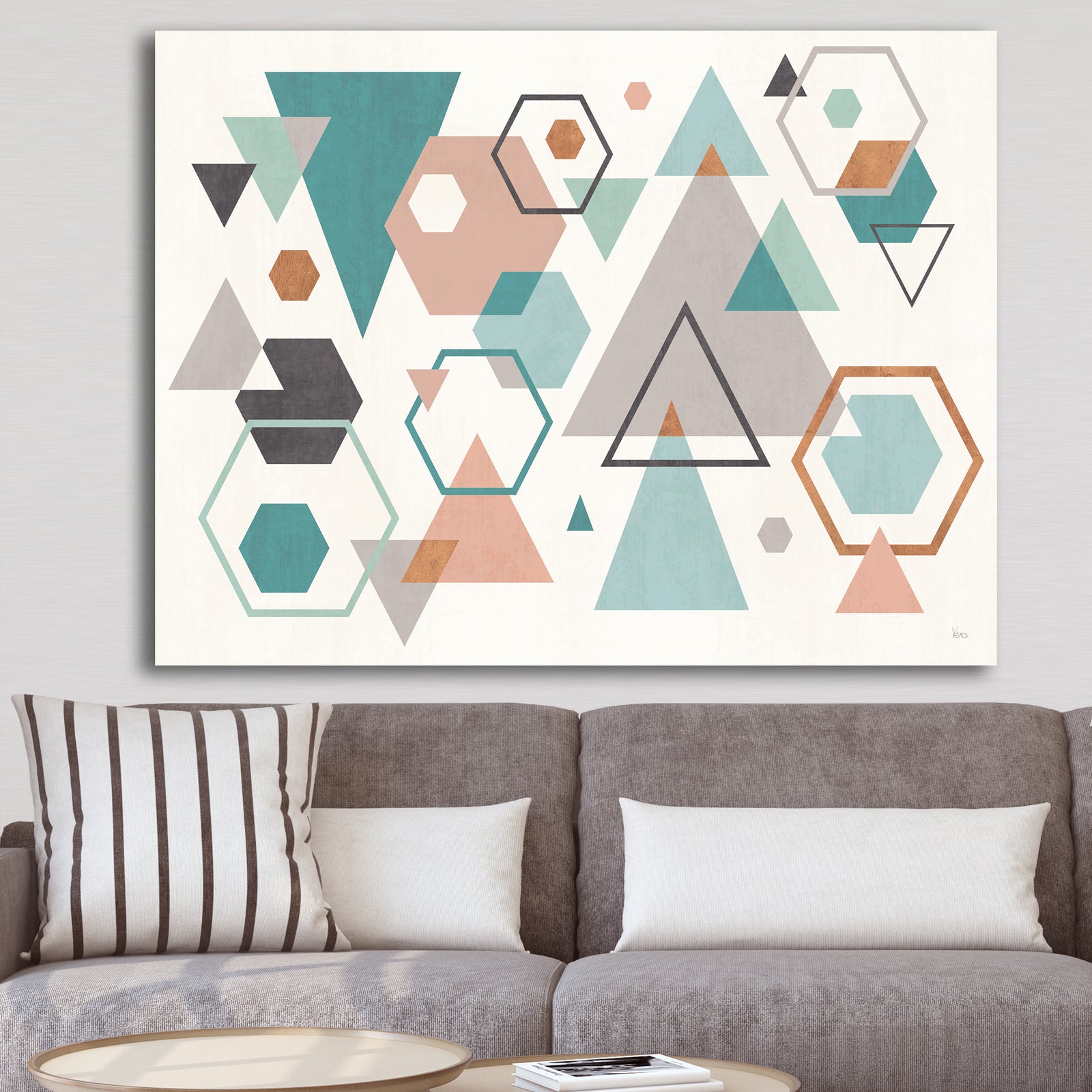 Geometric hexagons Pattern VI - Transitional Premium Canvas Wall Art