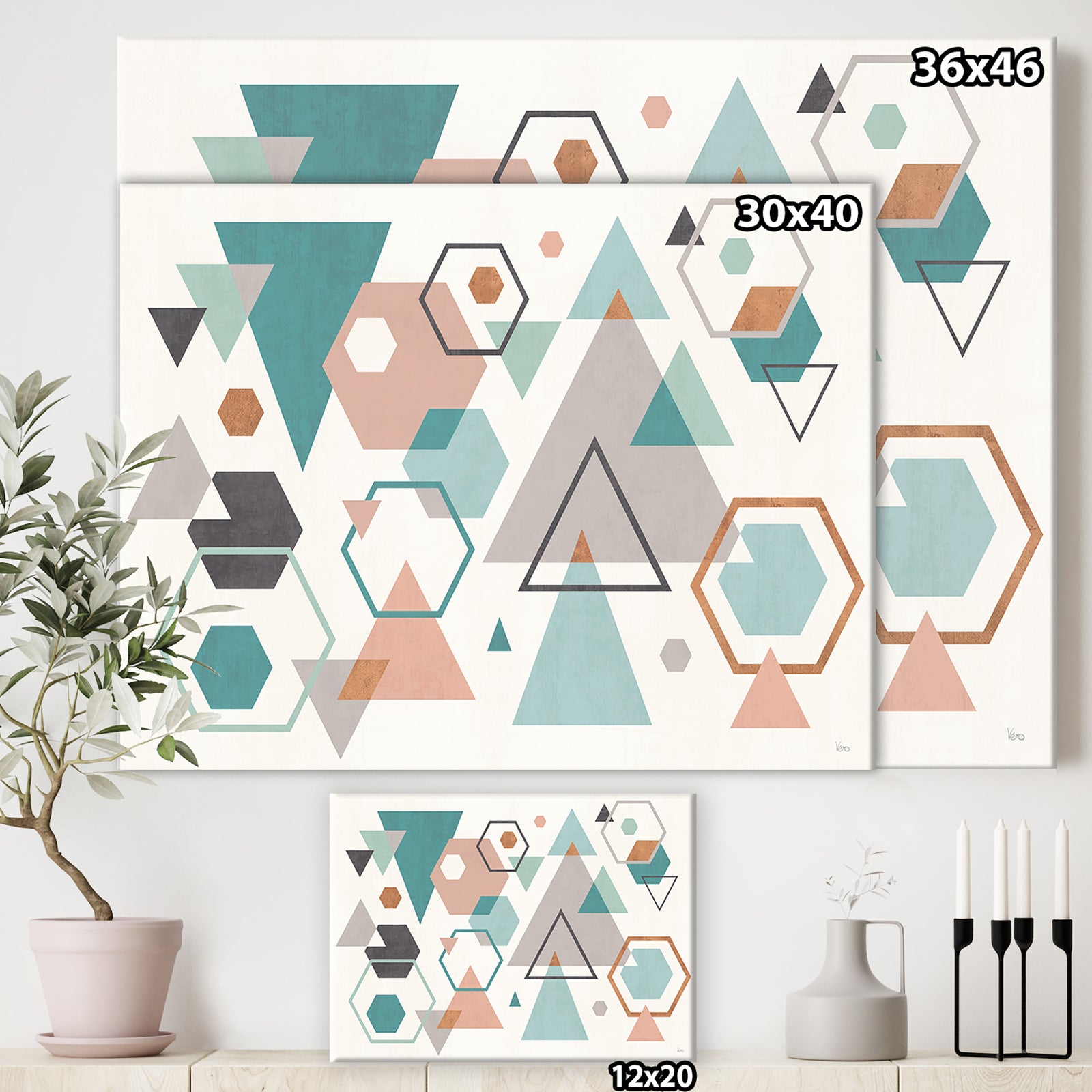 Geometric hexagons Pattern VI - Transitional Premium Canvas Wall Art