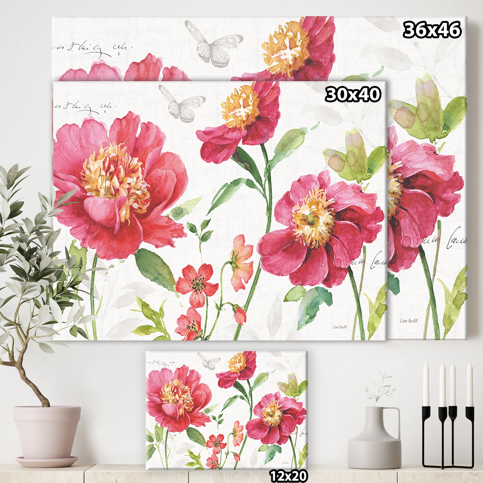 Red Spring flowers and Butterfly - Cabin & Lodge Gallery-wrapped Canvas