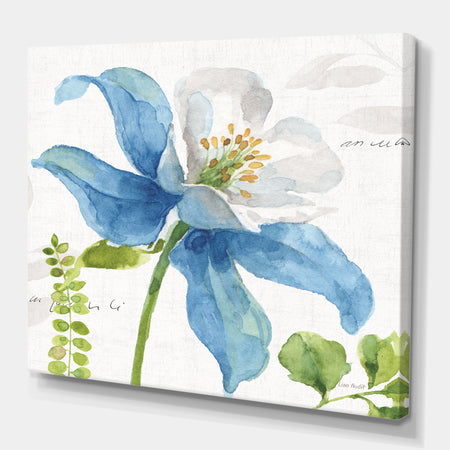 Blue Columbine Wild Flower with Ferns - Cabin & Lodge Premium Canvas Wall Art
