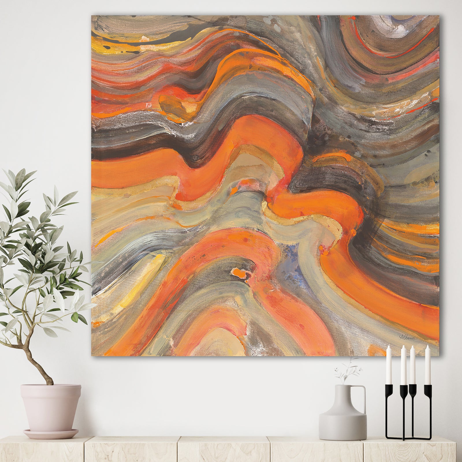 Abstract Gilded Orange Waves - Contemporary Gallery-wrapped Canvas