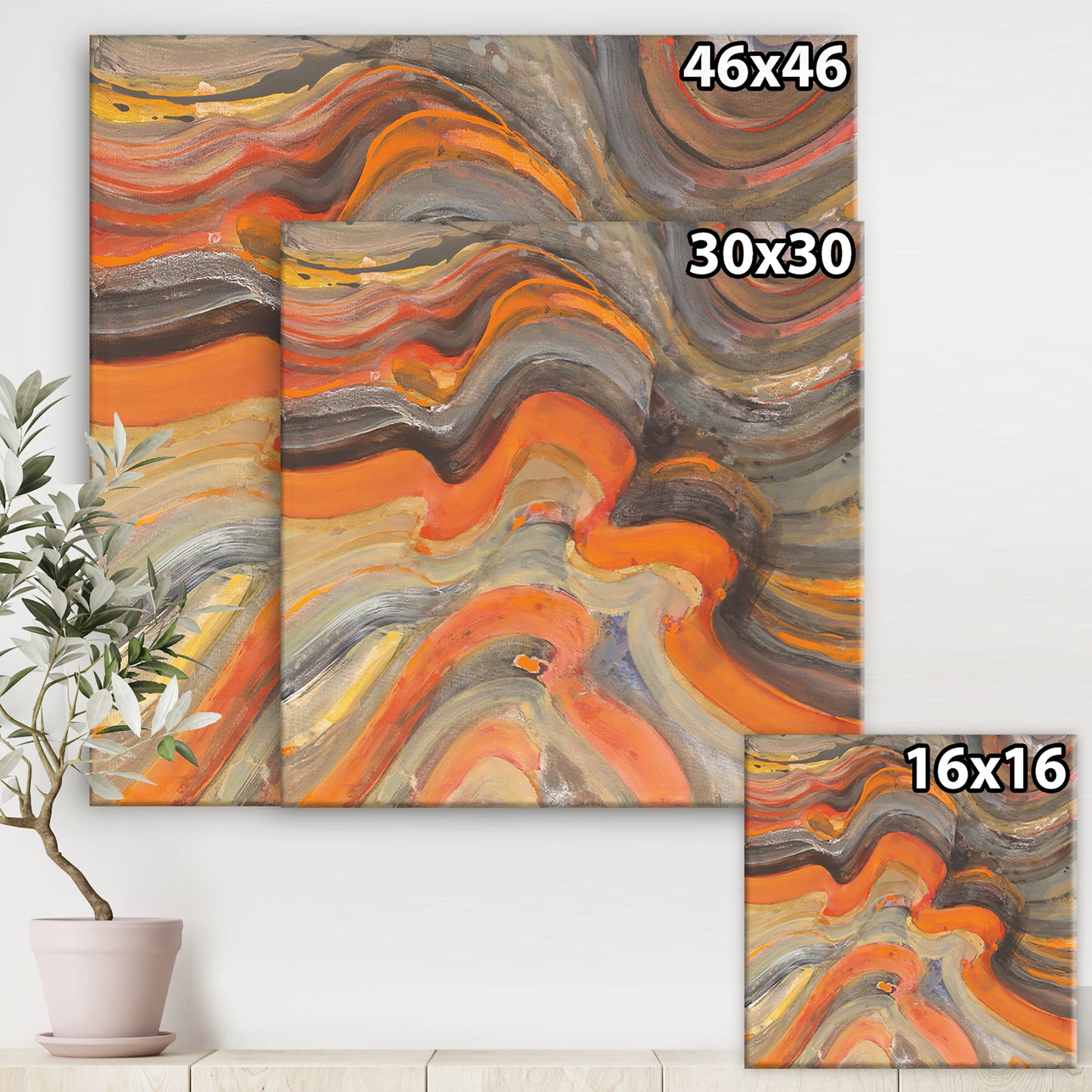 Abstract Gilded Orange Waves - Contemporary Gallery-wrapped Canvas