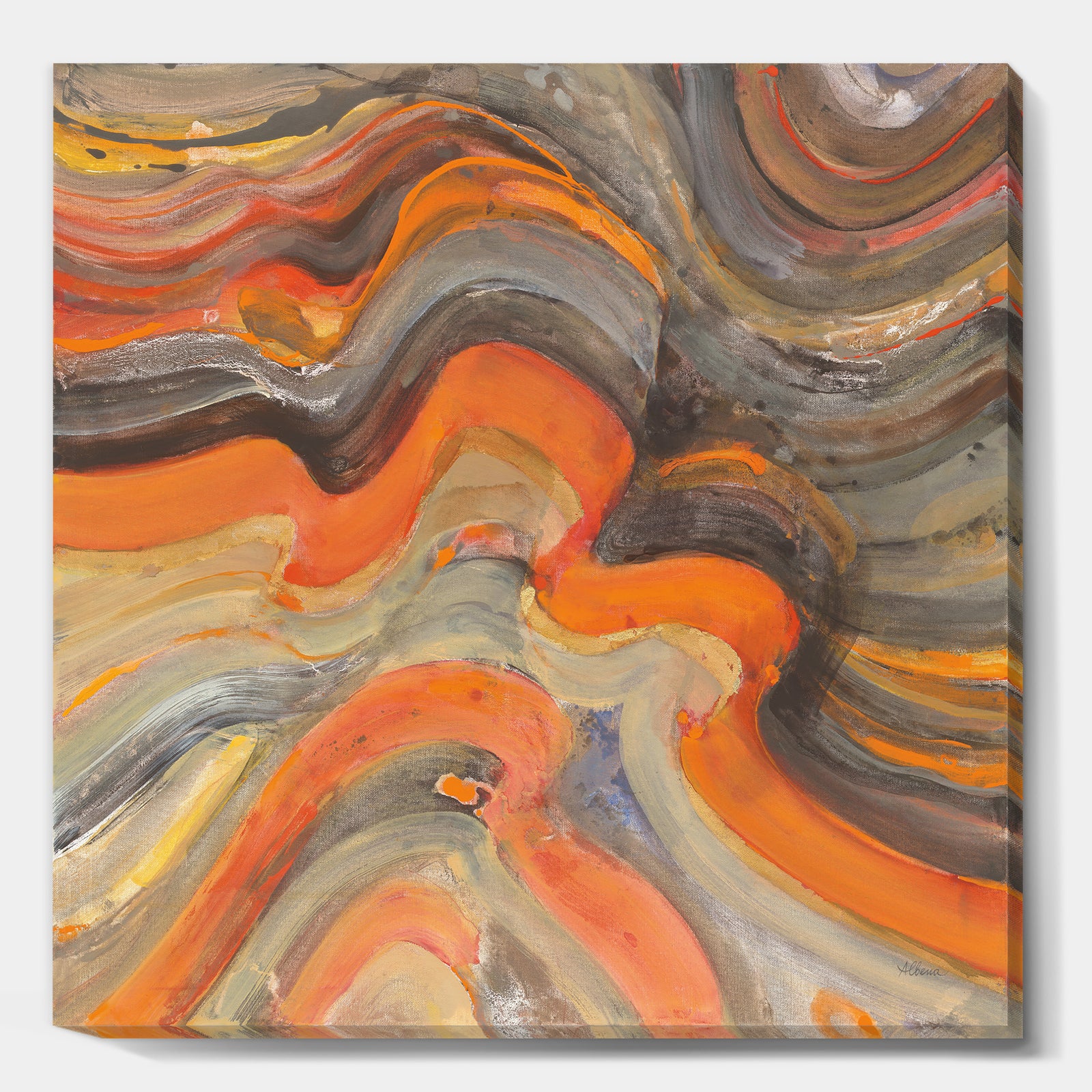 Abstract Gilded Orange Waves - Contemporary Gallery-wrapped Canvas