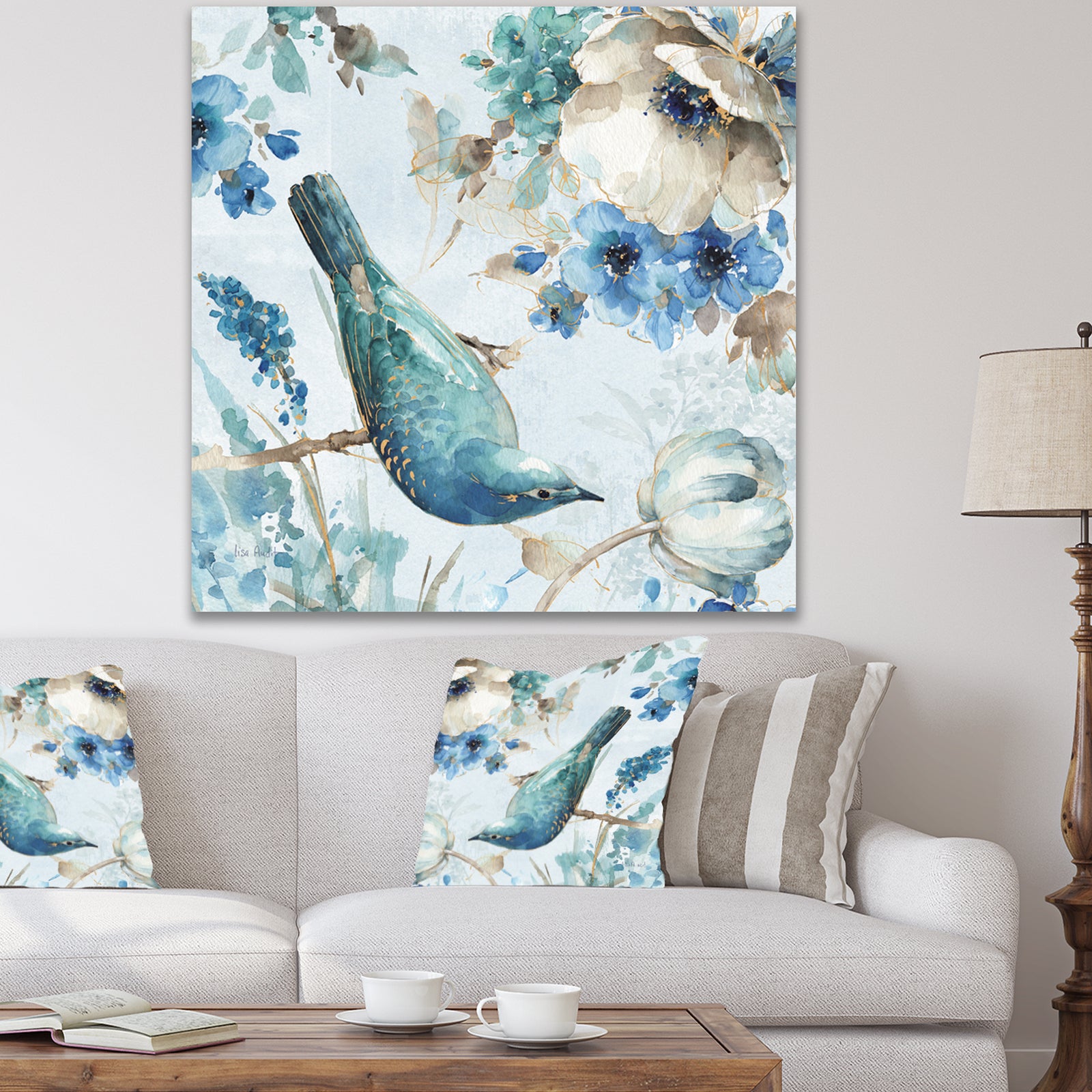 Indigold Watercolor Lovely bird I - Farmhouse Canvas Artwork