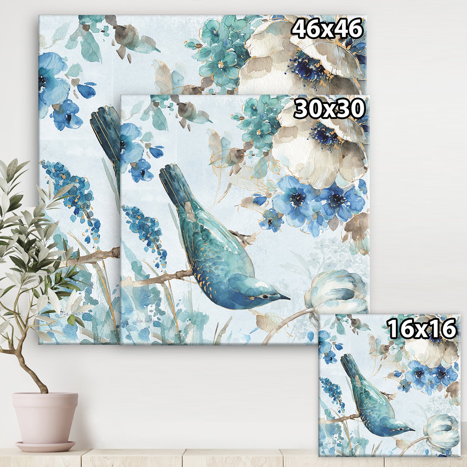 Indigold Watercolor Lovely bird I - Farmhouse Canvas Artwork