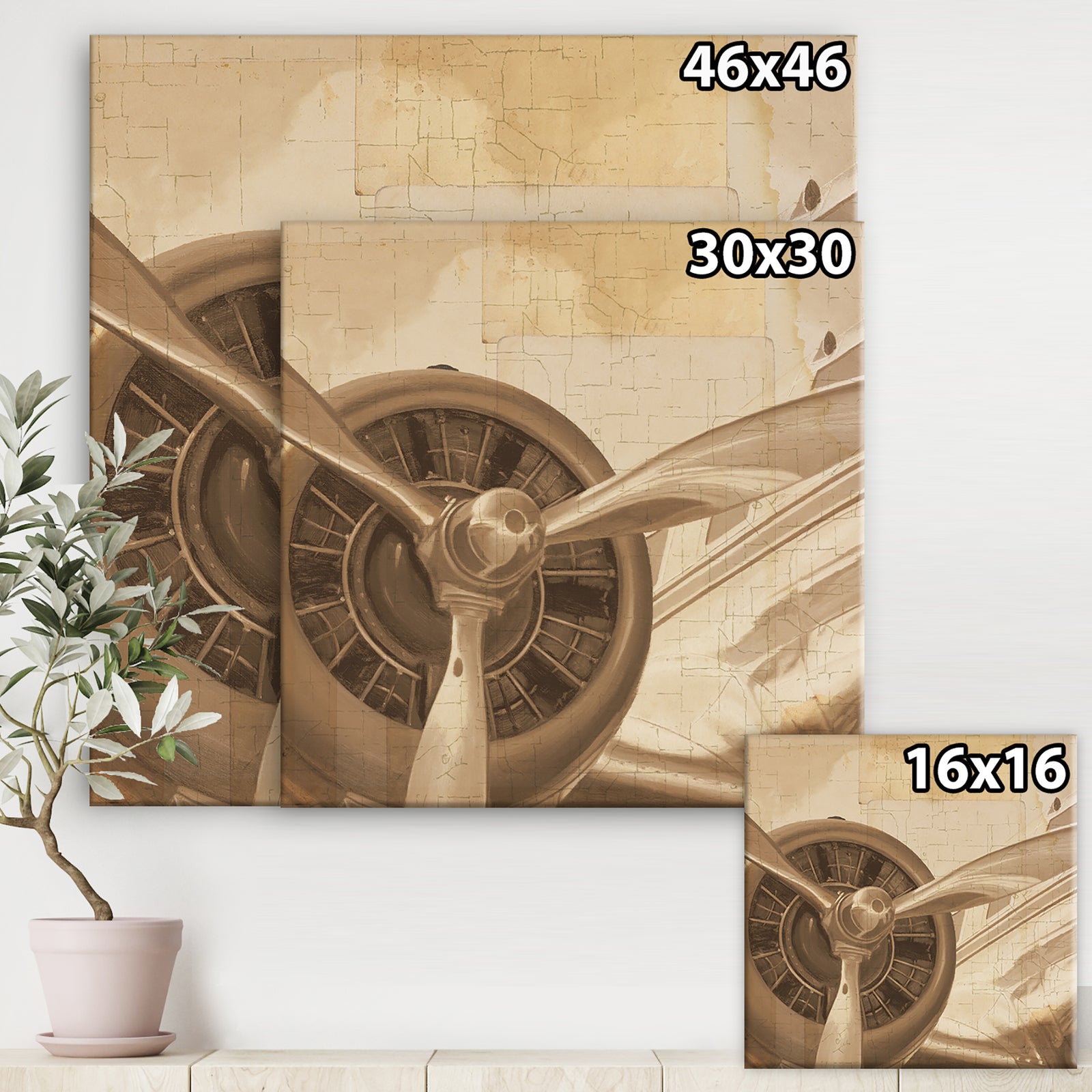 Retro Airplanes Sepia - Vintage Transportation Canvas Art