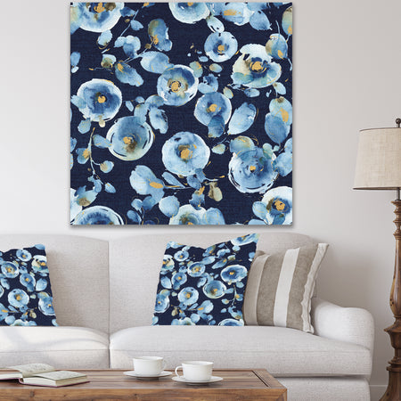 Indigold metallic Flower Pattern - Floral Premium Canvas Wall Art