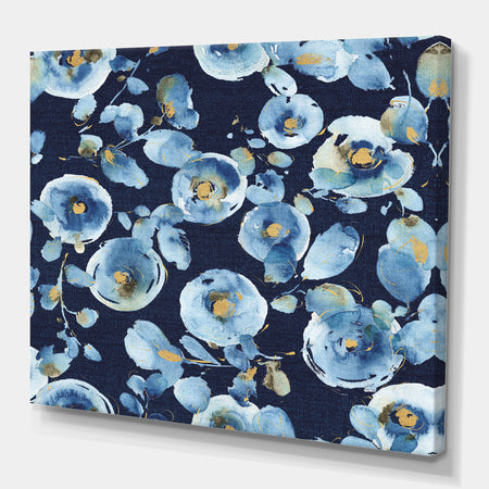 Indigold metallic Flower Pattern - Floral Premium Canvas Wall Art
