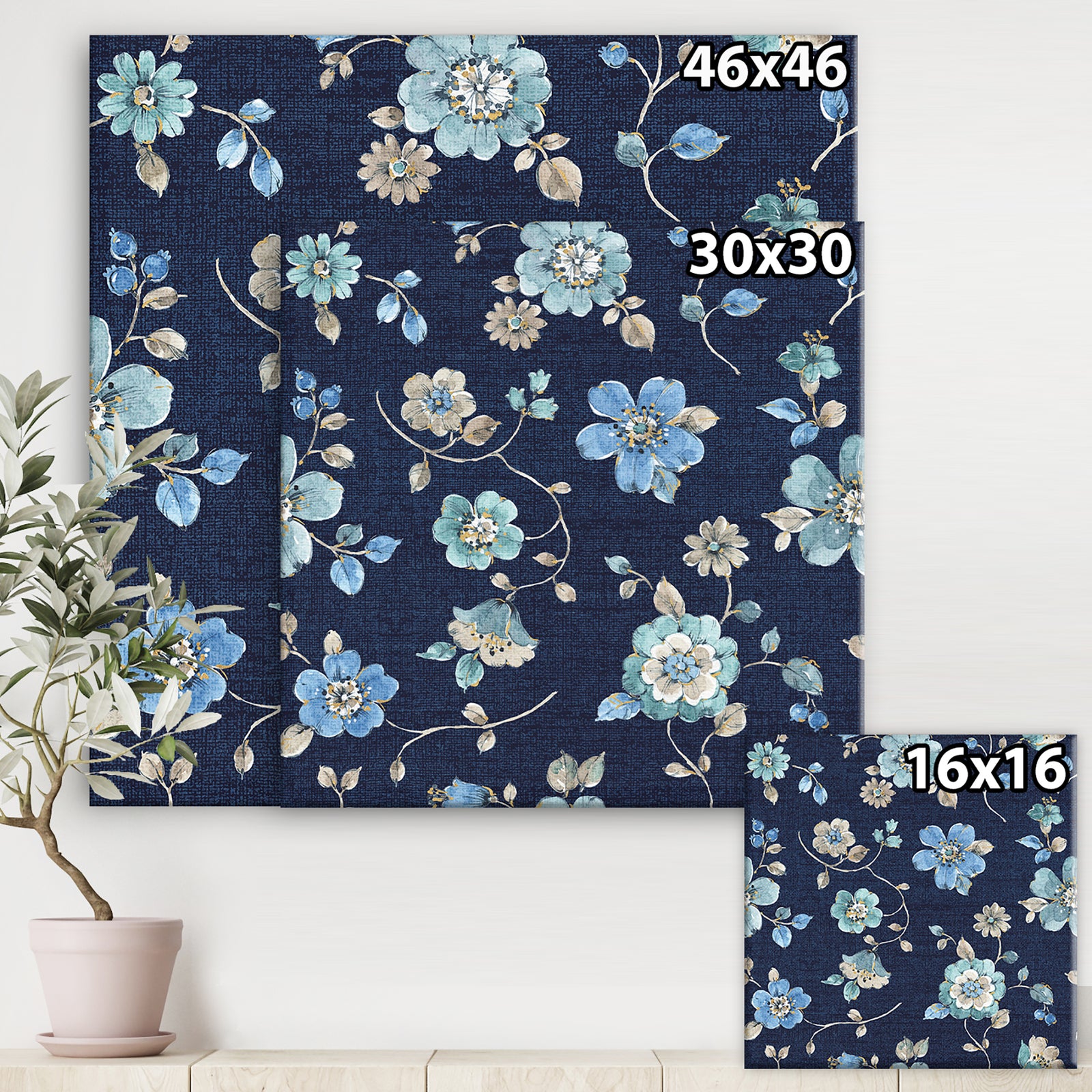 Indigold metallic Flower Pattern - Floral Gallery-wrapped Canvas
