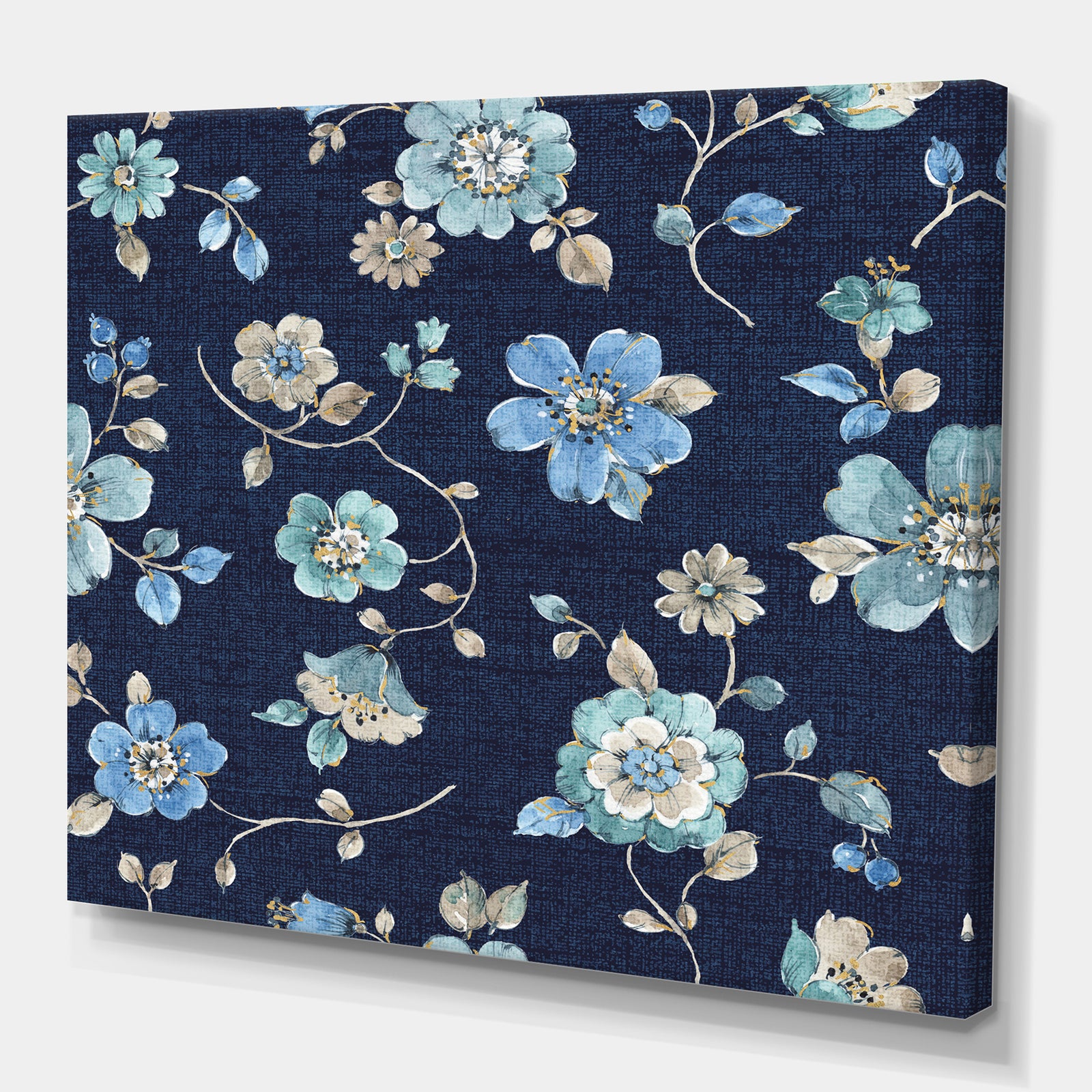 Indigold metallic Flower Pattern - Floral Gallery-wrapped Canvas