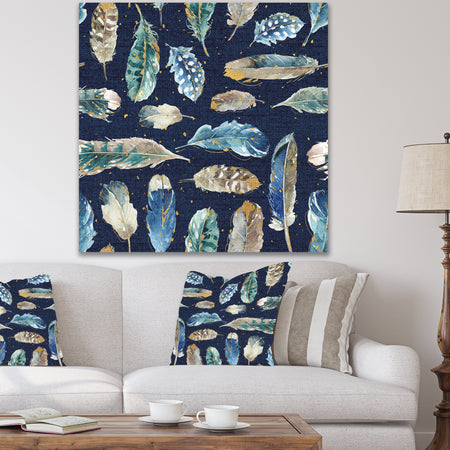 Indigold metallic feathers Pattern - Floral Canvas Artwork