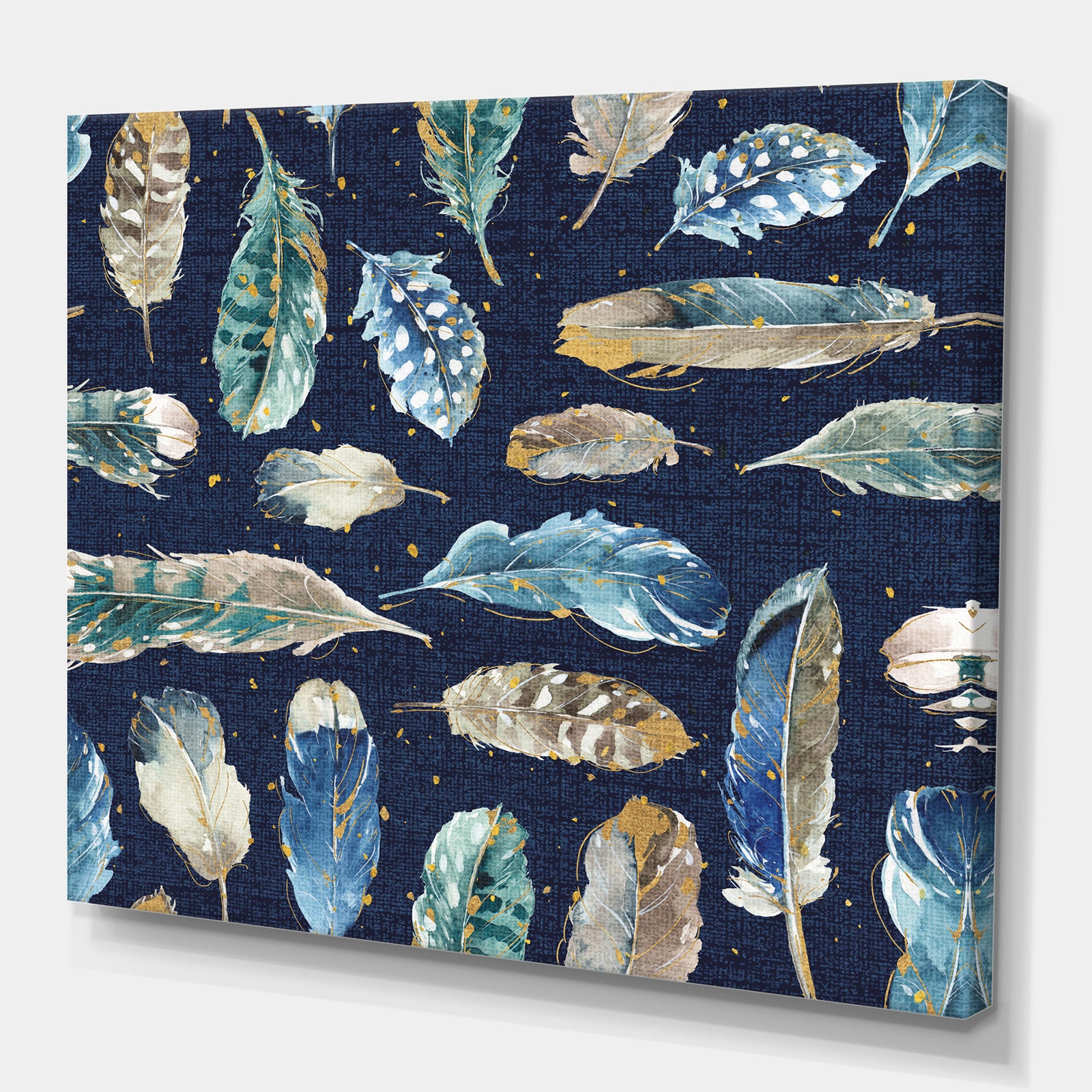 Indigold metallic feathers Pattern - Floral Canvas Artwork
