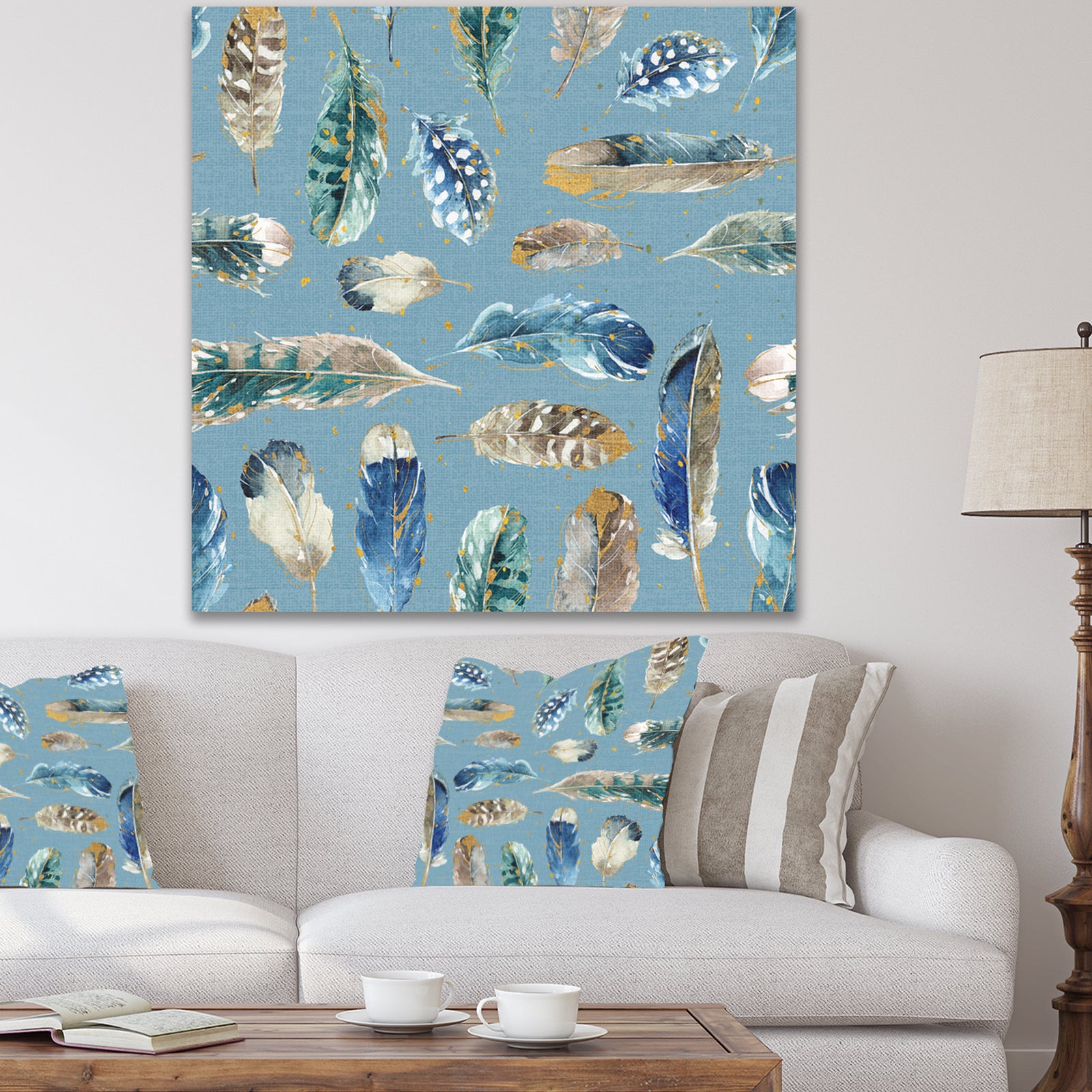 Indigold Feathers Turquoise Pattern - Floral Canvas Art
