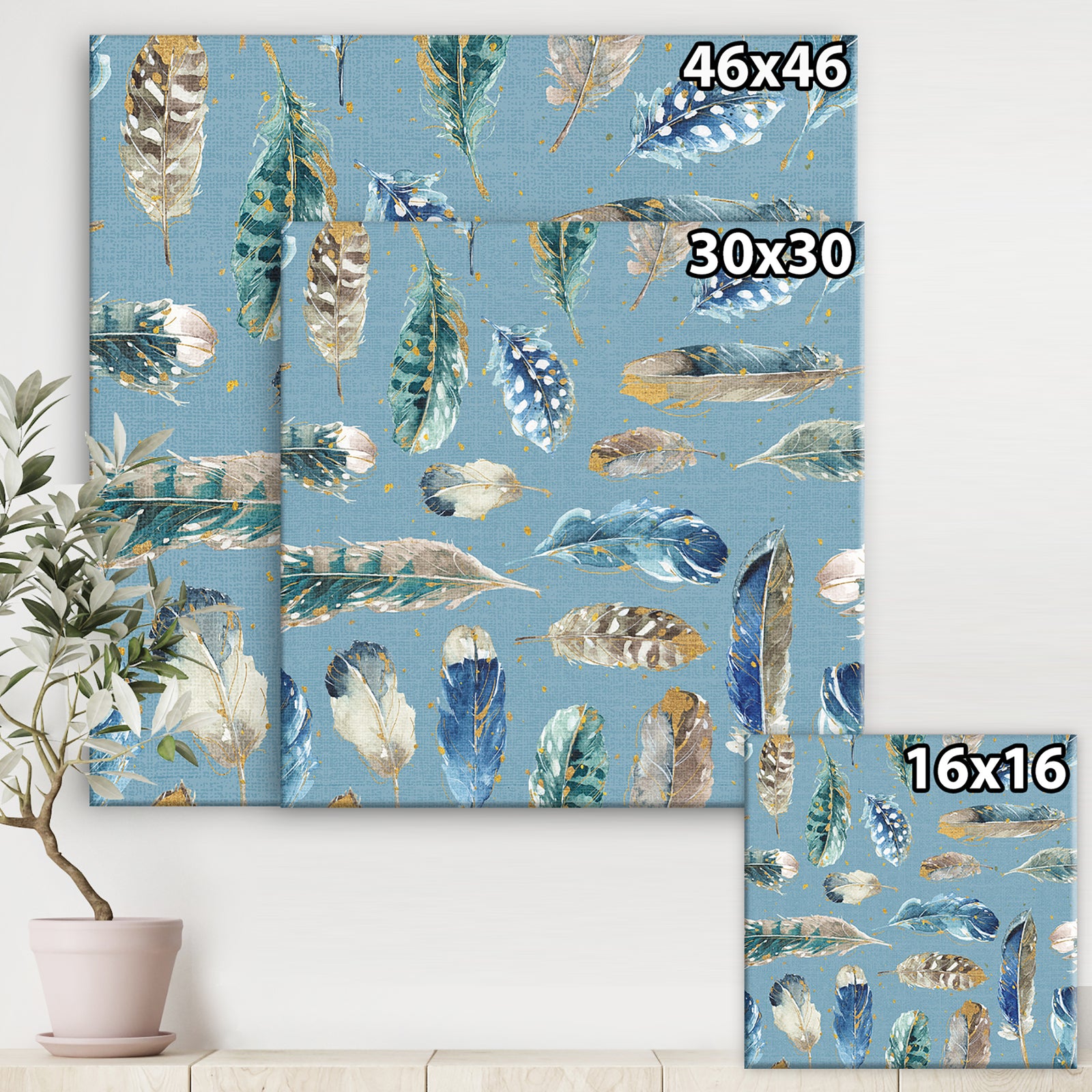 Indigold Feathers Turquoise Pattern - Floral Canvas Art