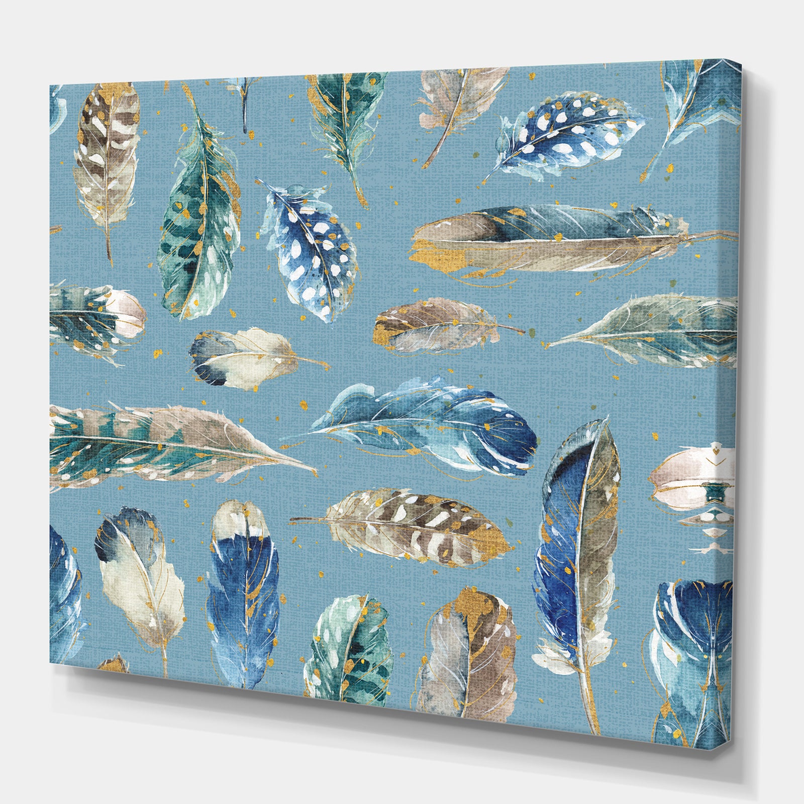 Indigold Feathers Turquoise Pattern - Floral Canvas Art