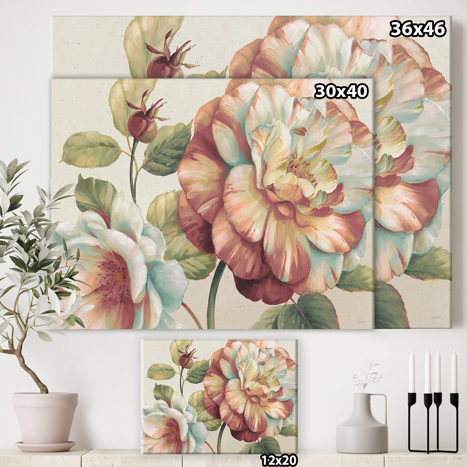 Romantic Dark Rose Blossing Flowers - Floral Premium Canvas Wall Art