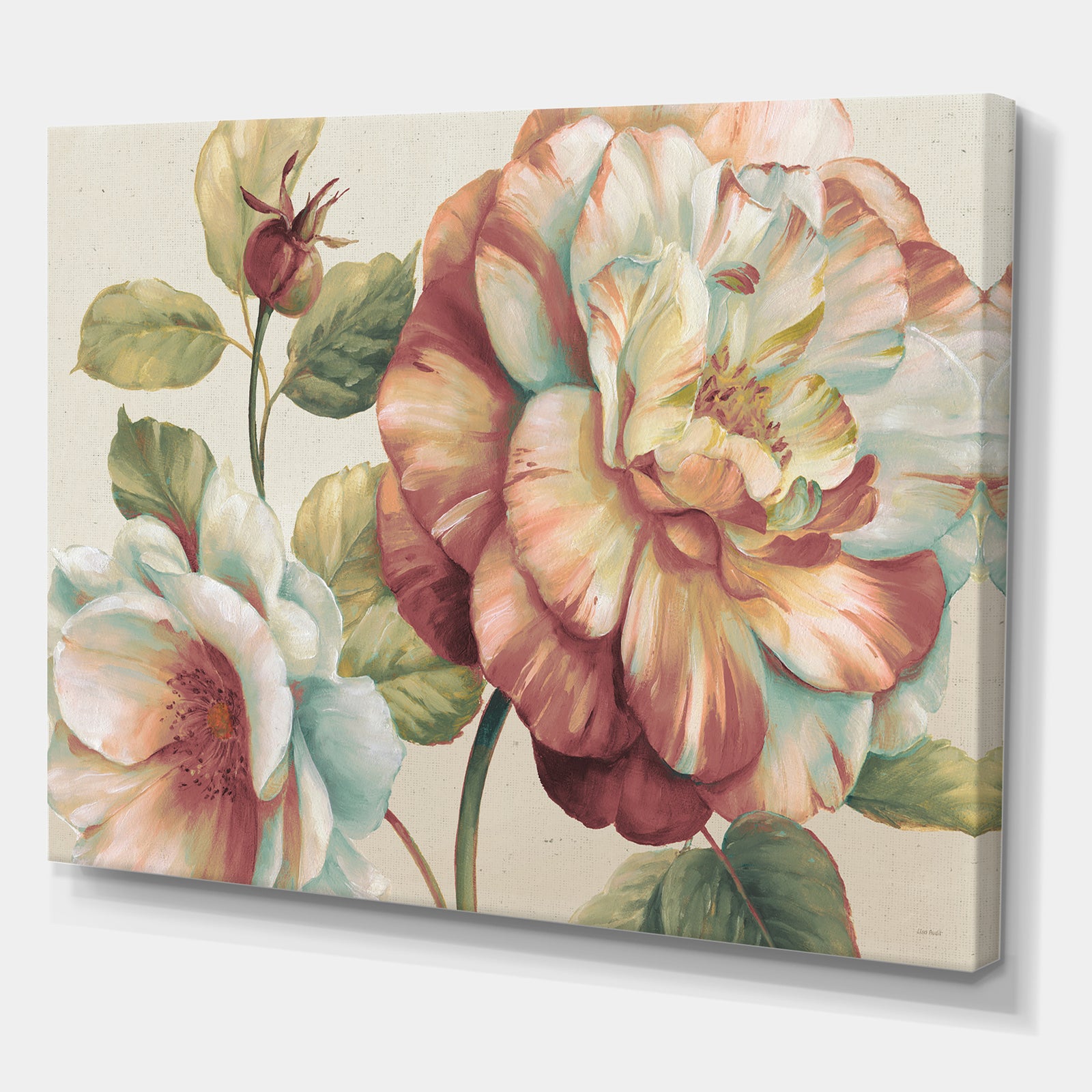 Romantic Dark Rose Blossing Flowers - Floral Premium Canvas Wall Art
