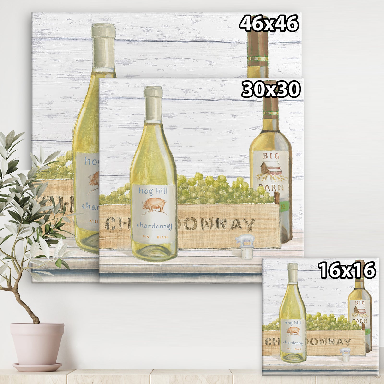 White Chardonnay Wine Bottles - Food and Beverage Canvas Artwork