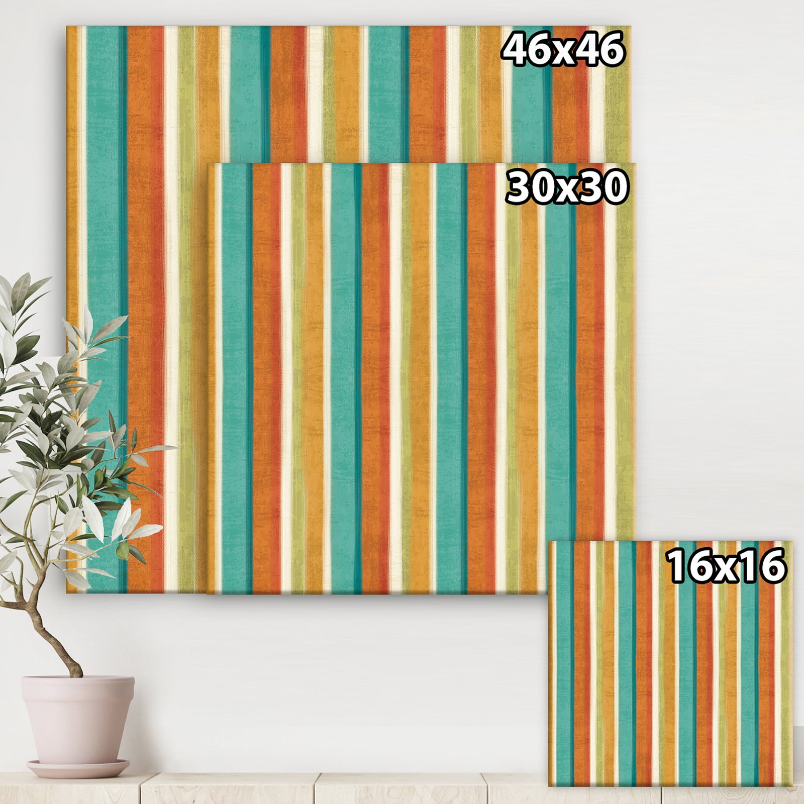 Blue, Green and Orange Vertical Abstract Stripes - Mid-Century Modern Canvas Art