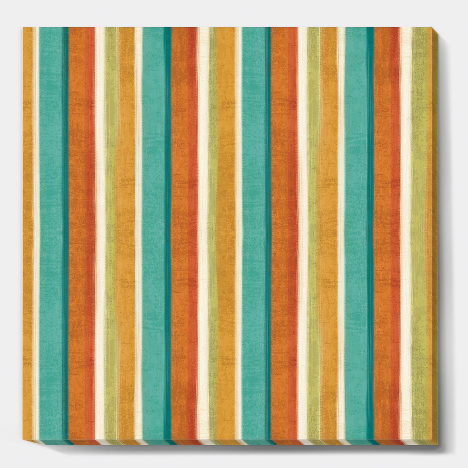 Blue, Green and Orange Vertical Abstract Stripes - Mid-Century Modern Canvas Art