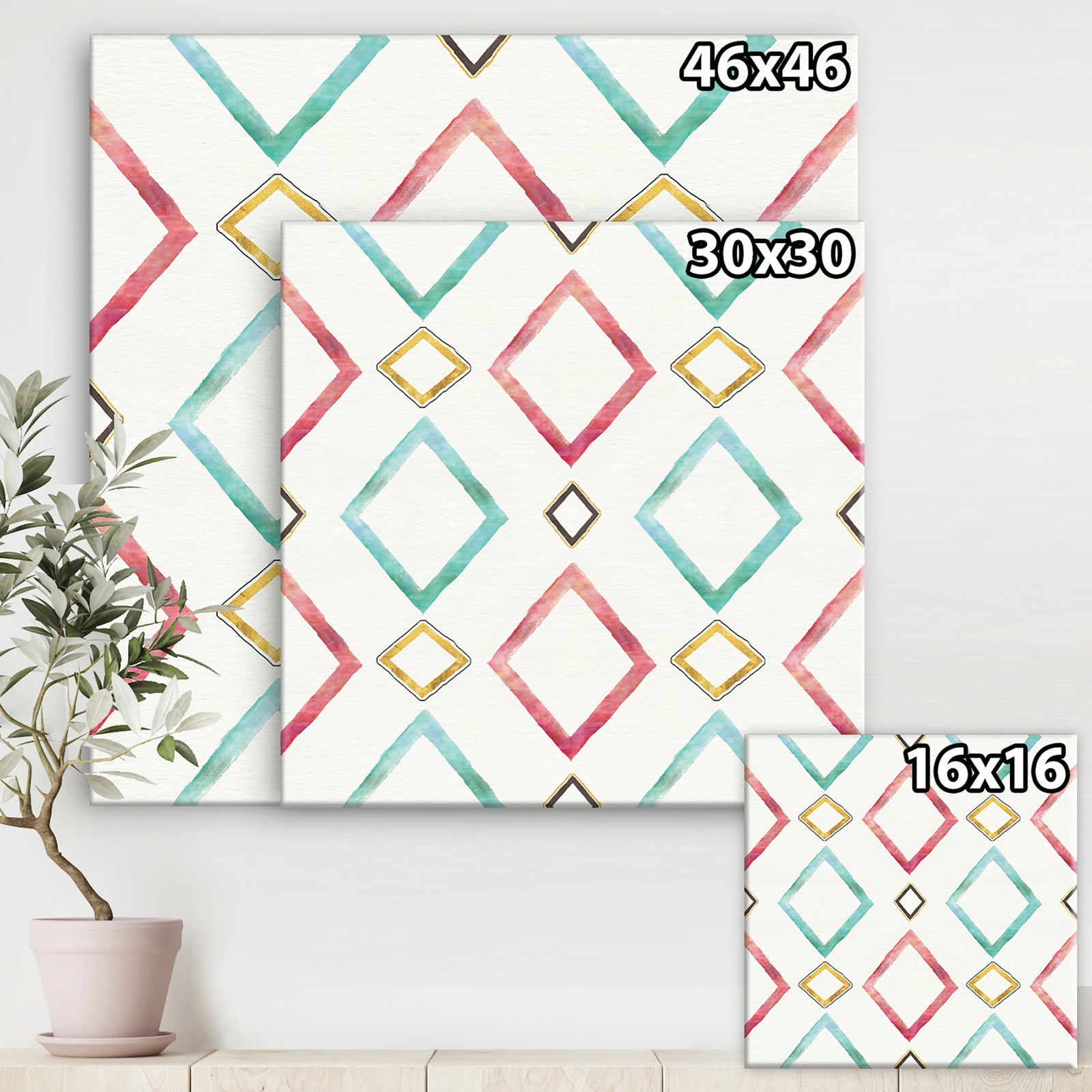 Gilded Red and Blue Diamonds - Transitional Premium Canvas Wall Art