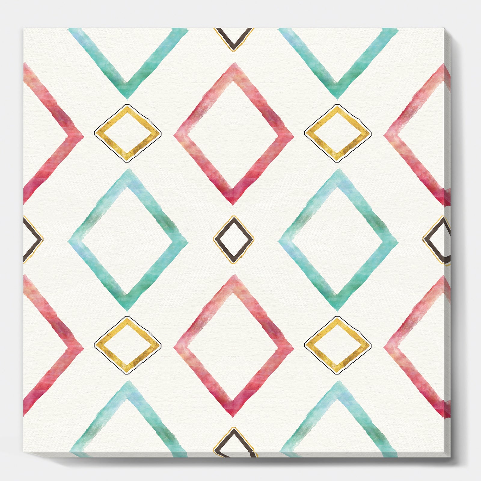 Gilded Red and Blue Diamonds - Transitional Premium Canvas Wall Art