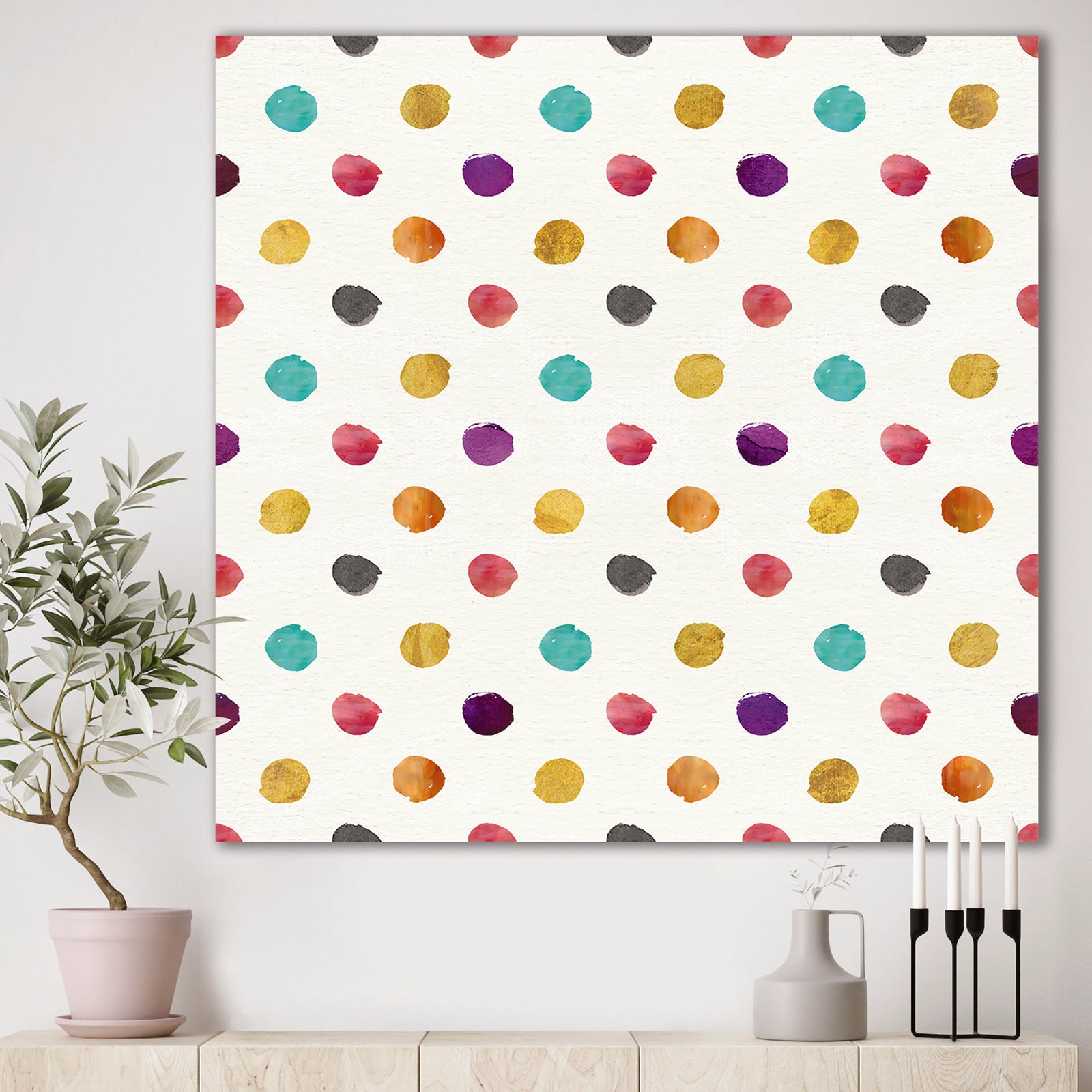 Orange Blue and Purple Polka Dot Pattern - Transitional Gallery-wrapped Canvas