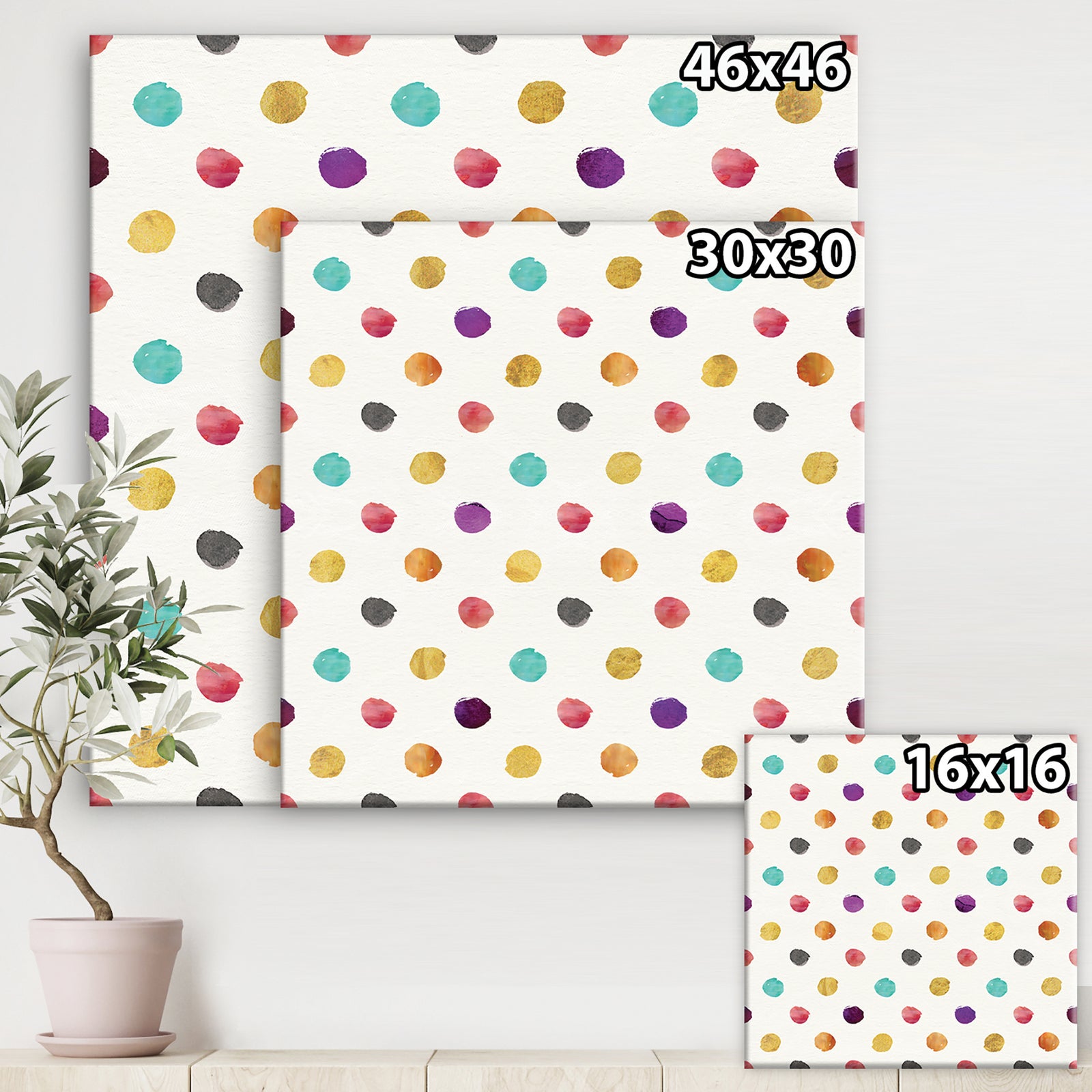 Orange Blue and Purple Polka Dot Pattern - Transitional Gallery-wrapped Canvas