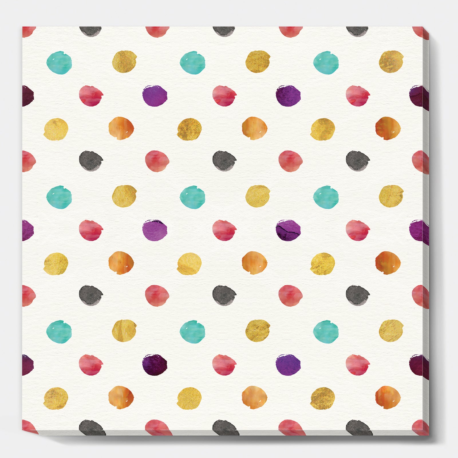 Orange Blue and Purple Polka Dot Pattern - Transitional Gallery-wrapped Canvas
