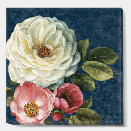 White and Pink Damask Rose Flowers - Farmhouse Canvas Art