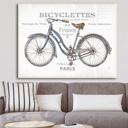 Paris France Bicycles - Vintage Transportation Premium Canvas Wall Art