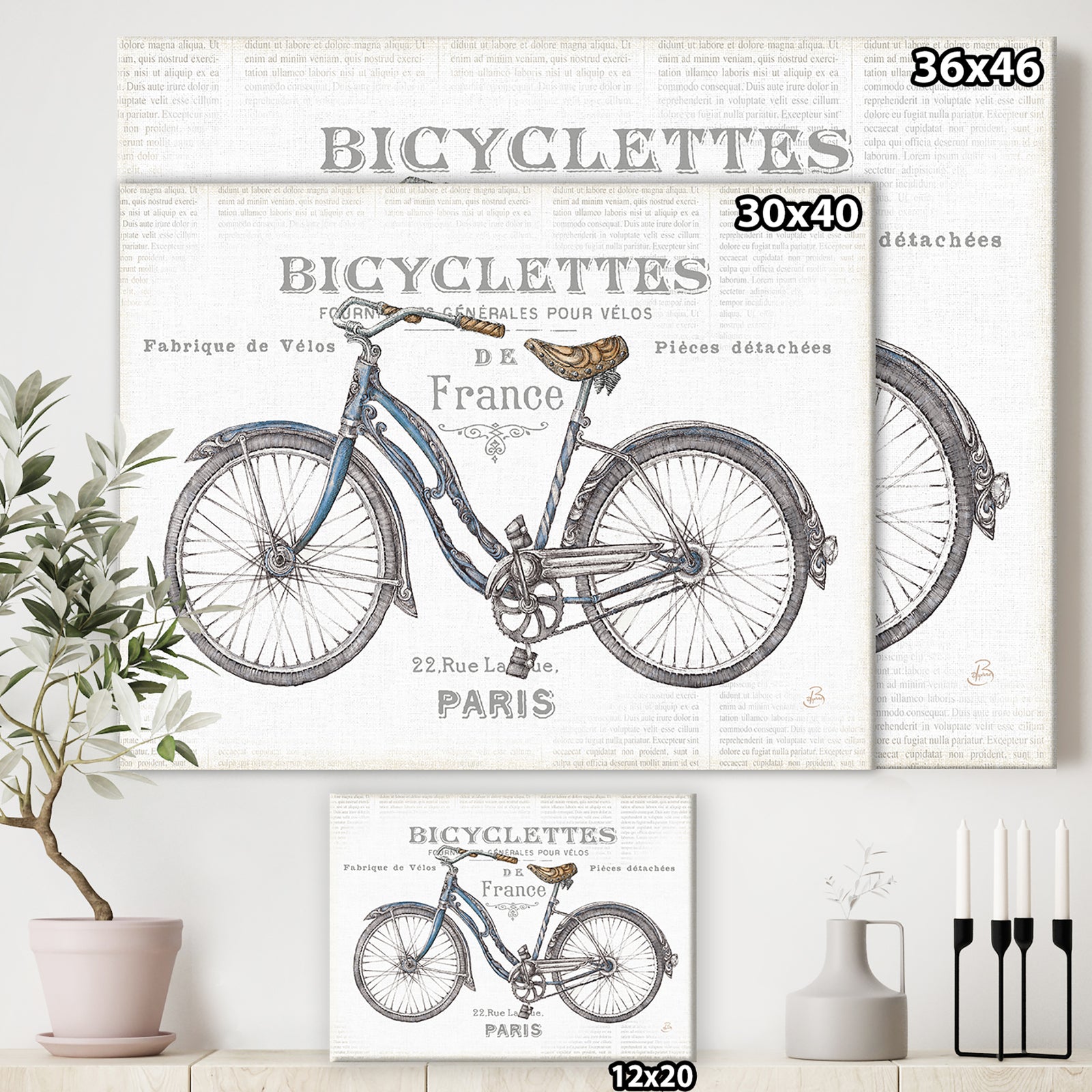 Paris France Bicycles - Vintage Transportation Premium Canvas Wall Art