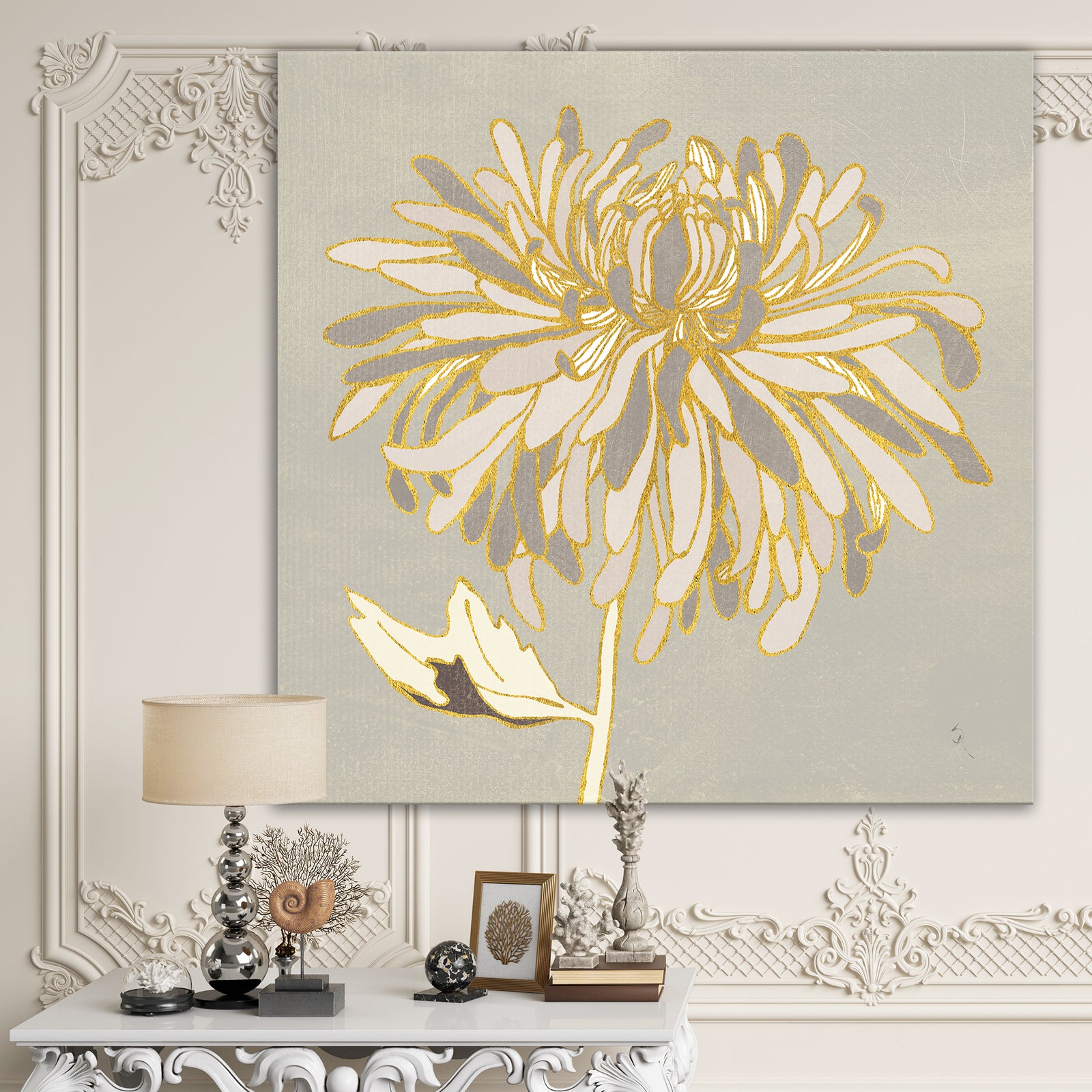 Gold Metallic Floral Garden I - Modern Glam Gallery-wrapped Canvas