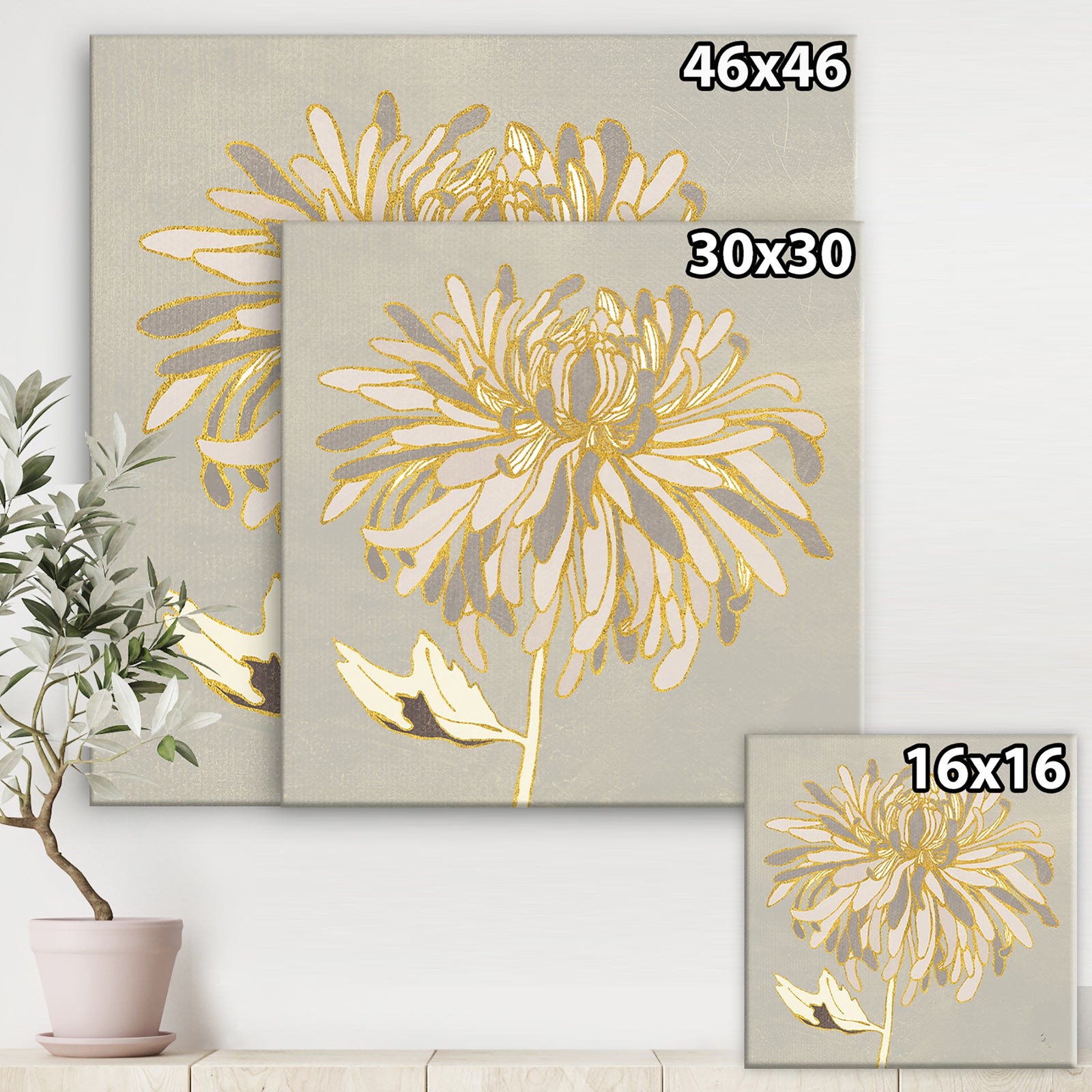 Gold Metallic Floral Garden I - Modern Glam Gallery-wrapped Canvas