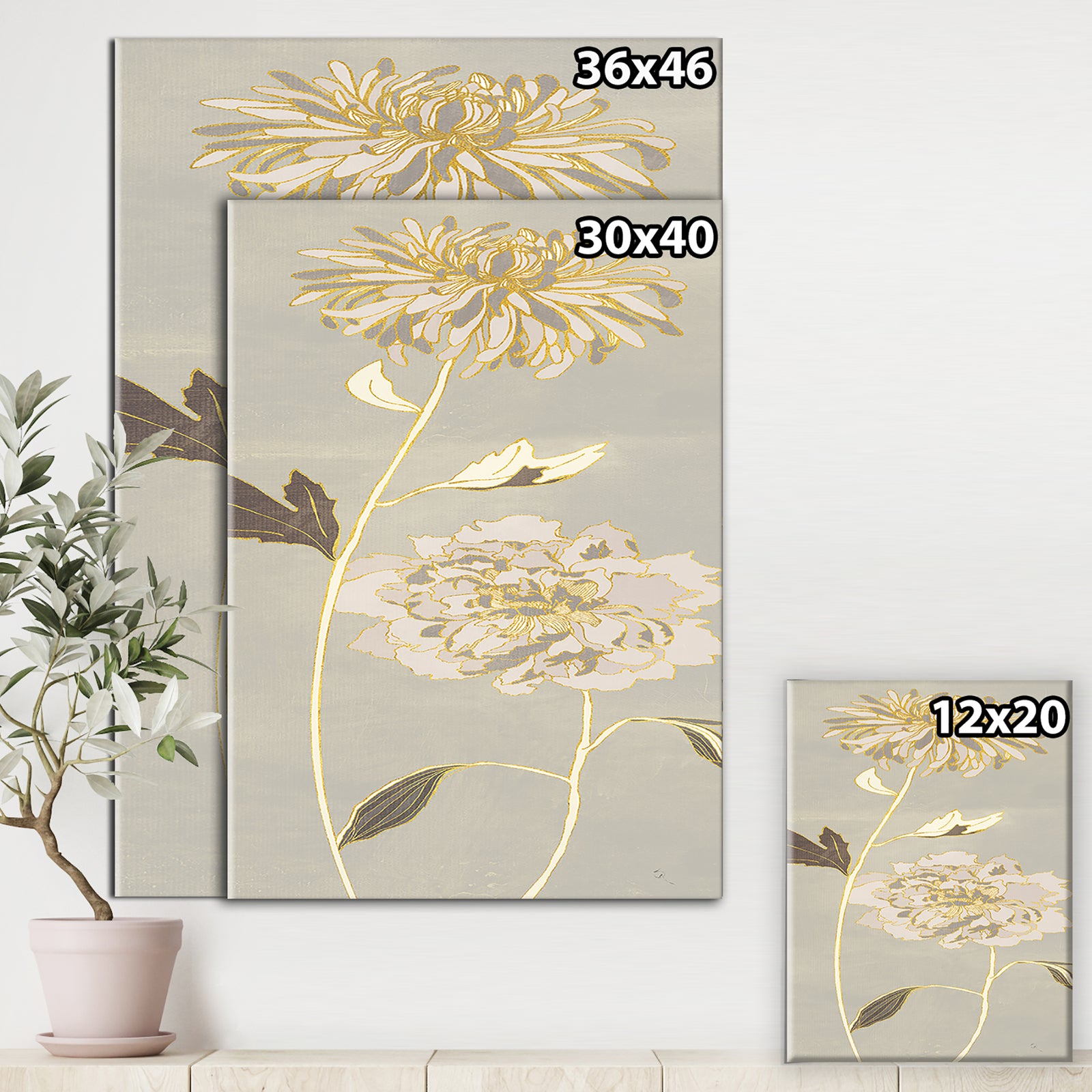 Gold Metallic Floral Garden II - Modern Glam Canvas Artwork