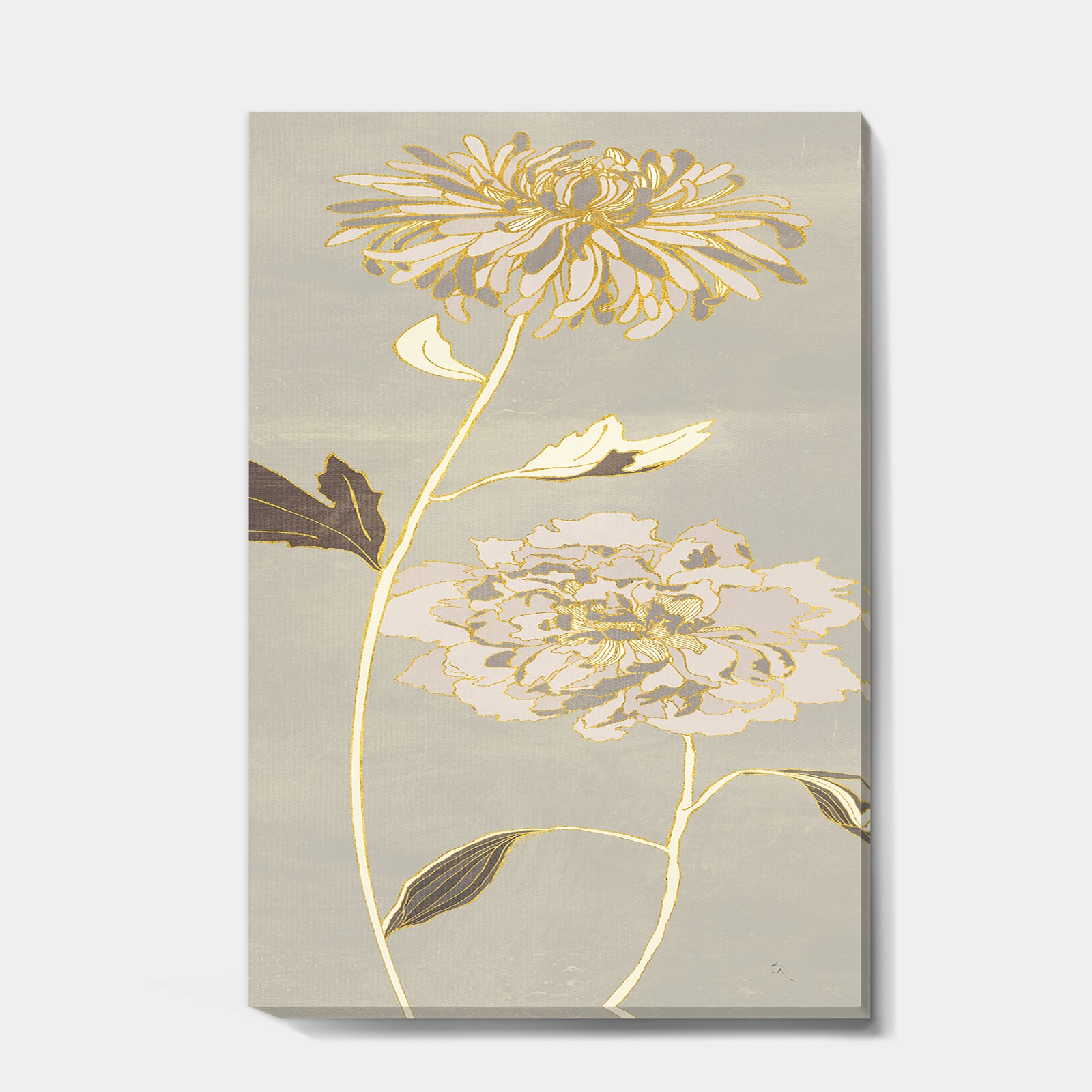 Gold Metallic Floral Garden II - Modern Glam Canvas Artwork