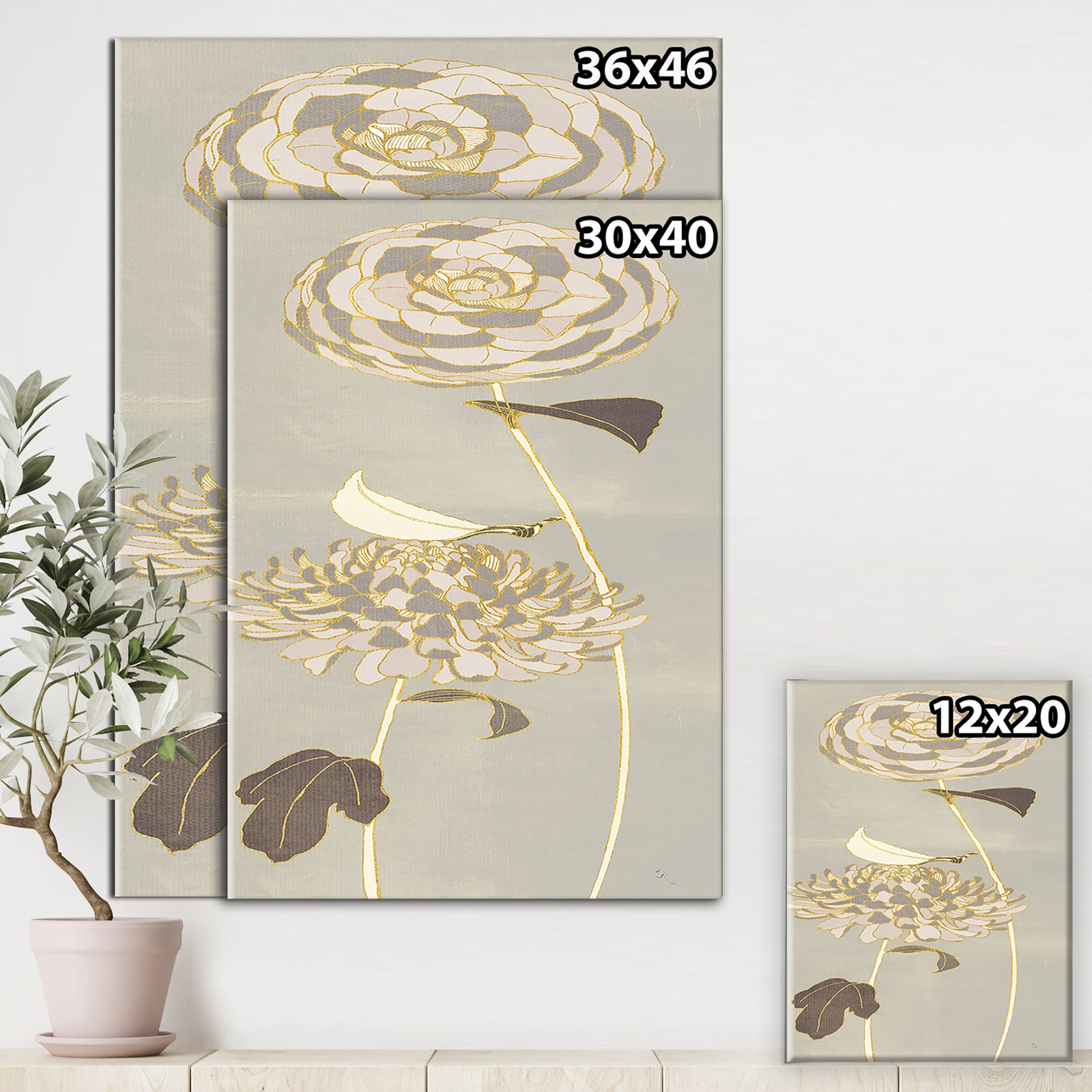 Gold Metallic Floral Garden III - Modern Glam Canvas Art