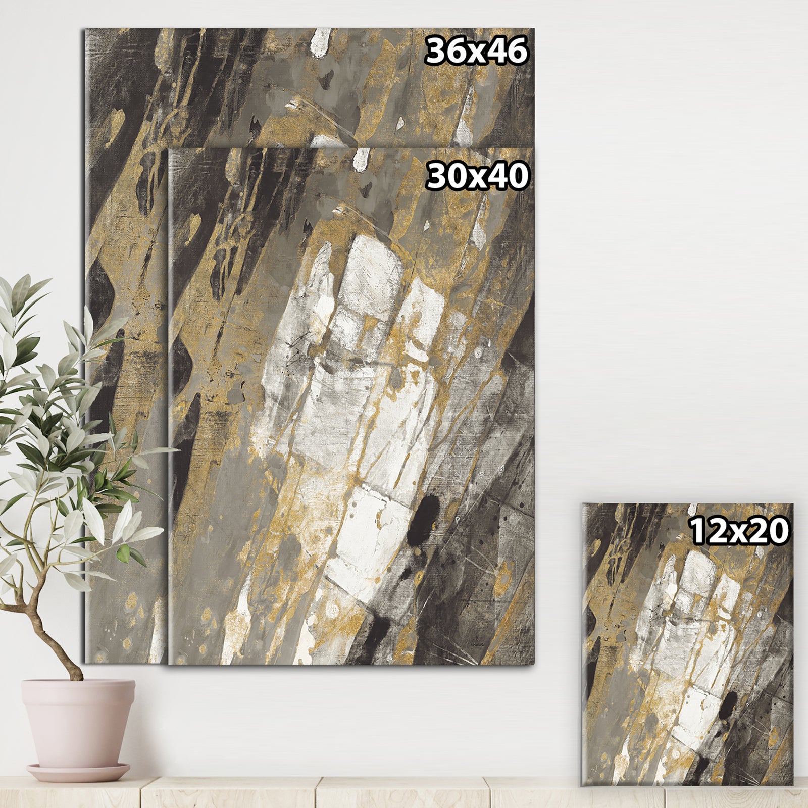 Gold, Black and White Hanpainted Abstract - Traditional Canvas Artwork