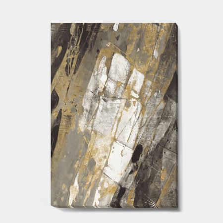 Gold, Black and White Hanpainted Abstract - Traditional Canvas Artwork