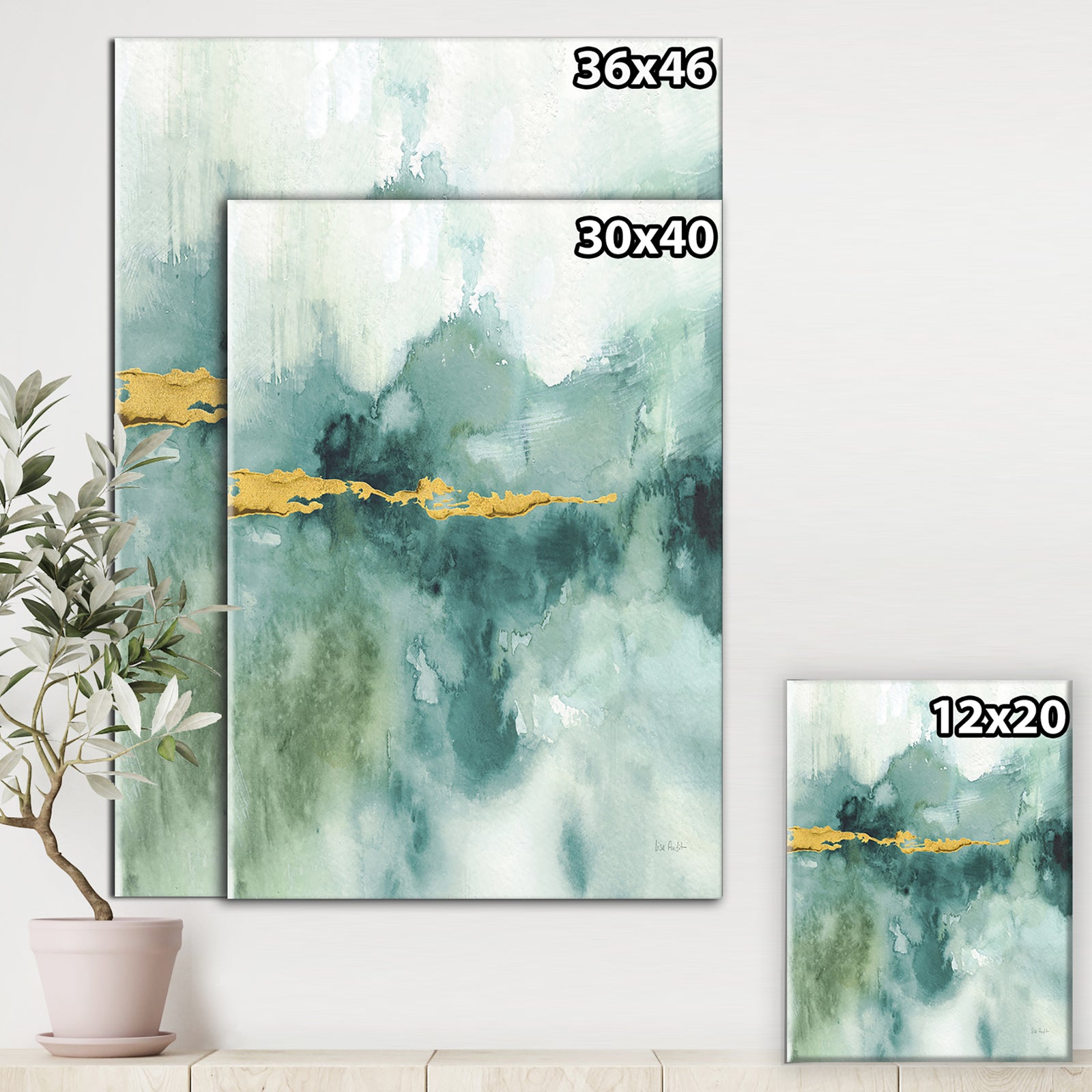 Blue Watercolor Impression with Gold - Traditional Canvas Art