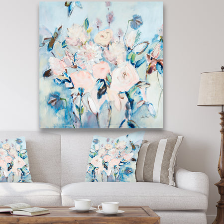 Abstract Pink Flowers Farmhouse Waterpainting - Farmhouse Premium Canvas Wall Art