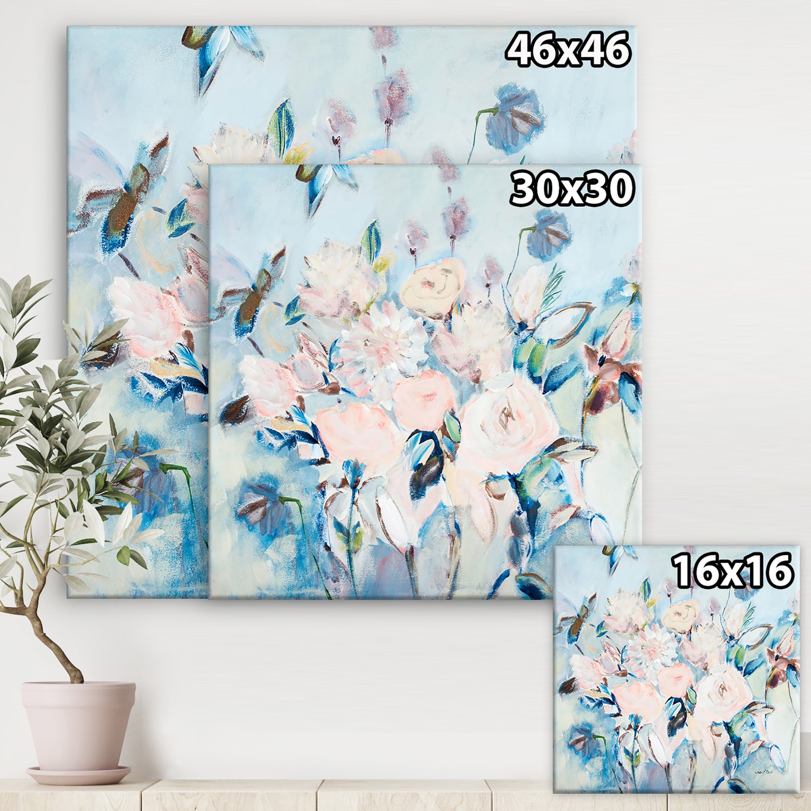 Abstract Pink Flowers Farmhouse Waterpainting - Farmhouse Premium Canvas Wall Art