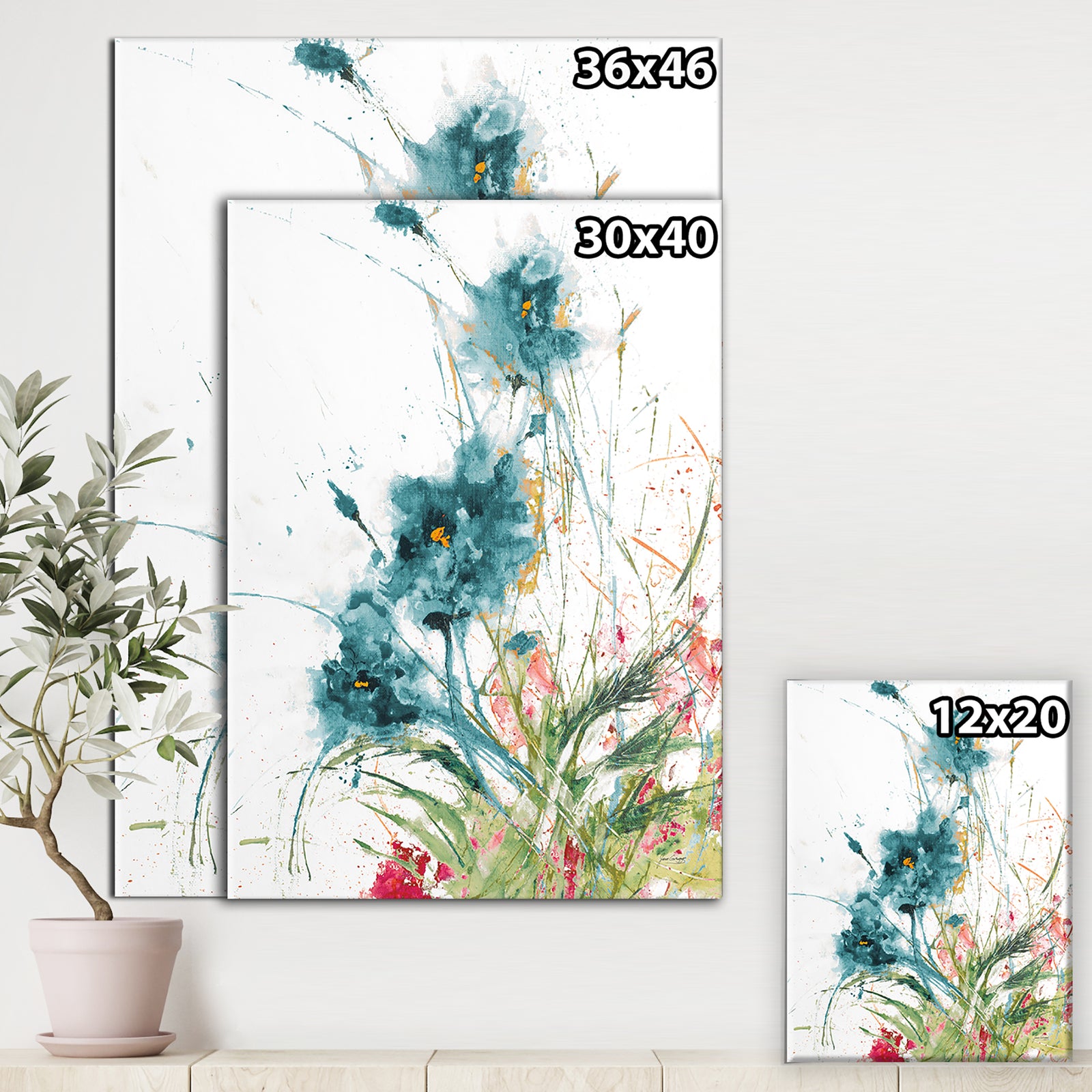 Wild Blue Abstract Farmhouse Flowers - Modern Farmhouse Canvas Art