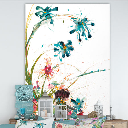 Blue Abstract Blossoming Farmhouse Flowers - Modern Farmhouse Premium Canvas Wall Art