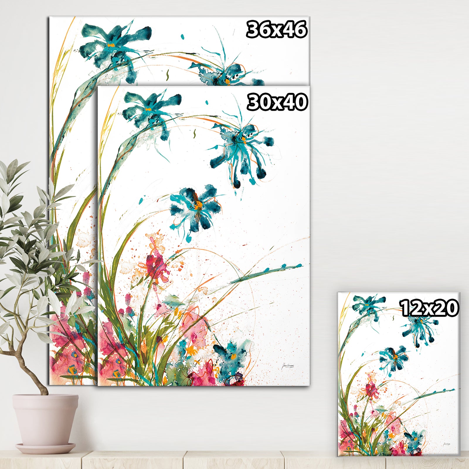 Blue Abstract Blossoming Farmhouse Flowers - Modern Farmhouse Premium Canvas Wall Art